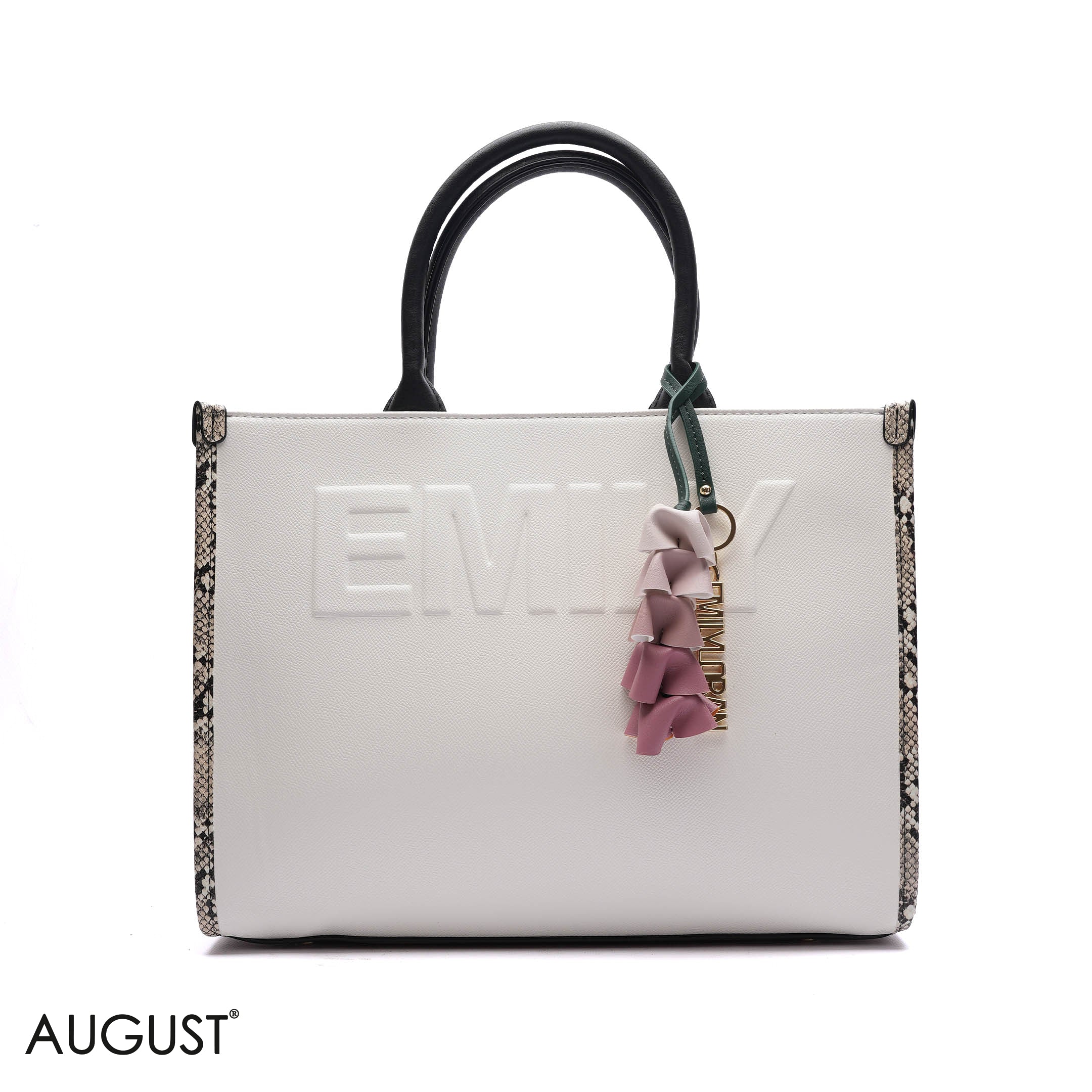 EMBOSSED LOGO TOTE BAG WITH TASSEL CHARM - LARGE