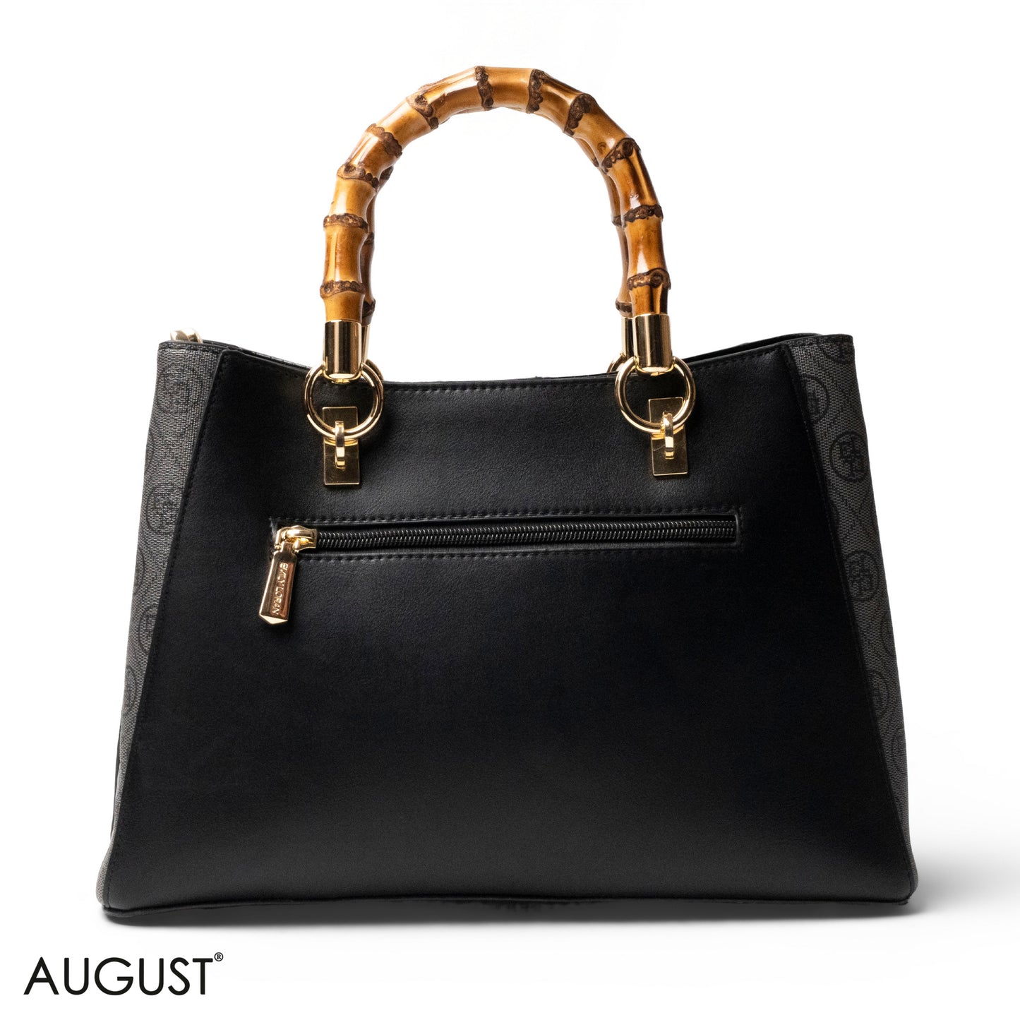 EMILY LORAN LEATHER,CANVAS HANDBAG WITH BAMBOO-HANDLED -MED