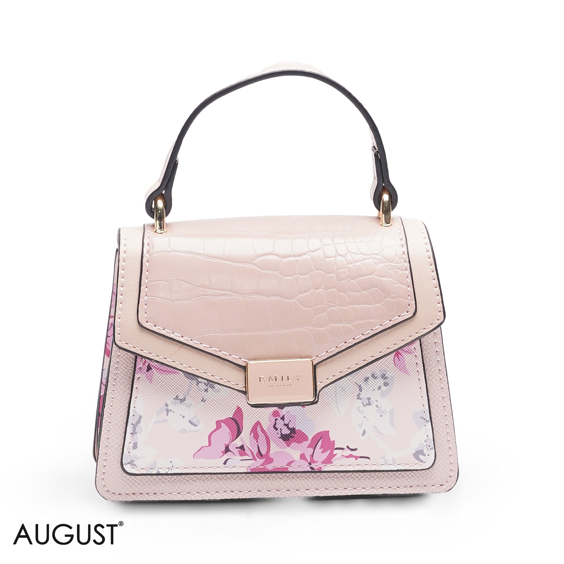 MINI PINK FLORAL BAG WITH GOLD METAL STRAP