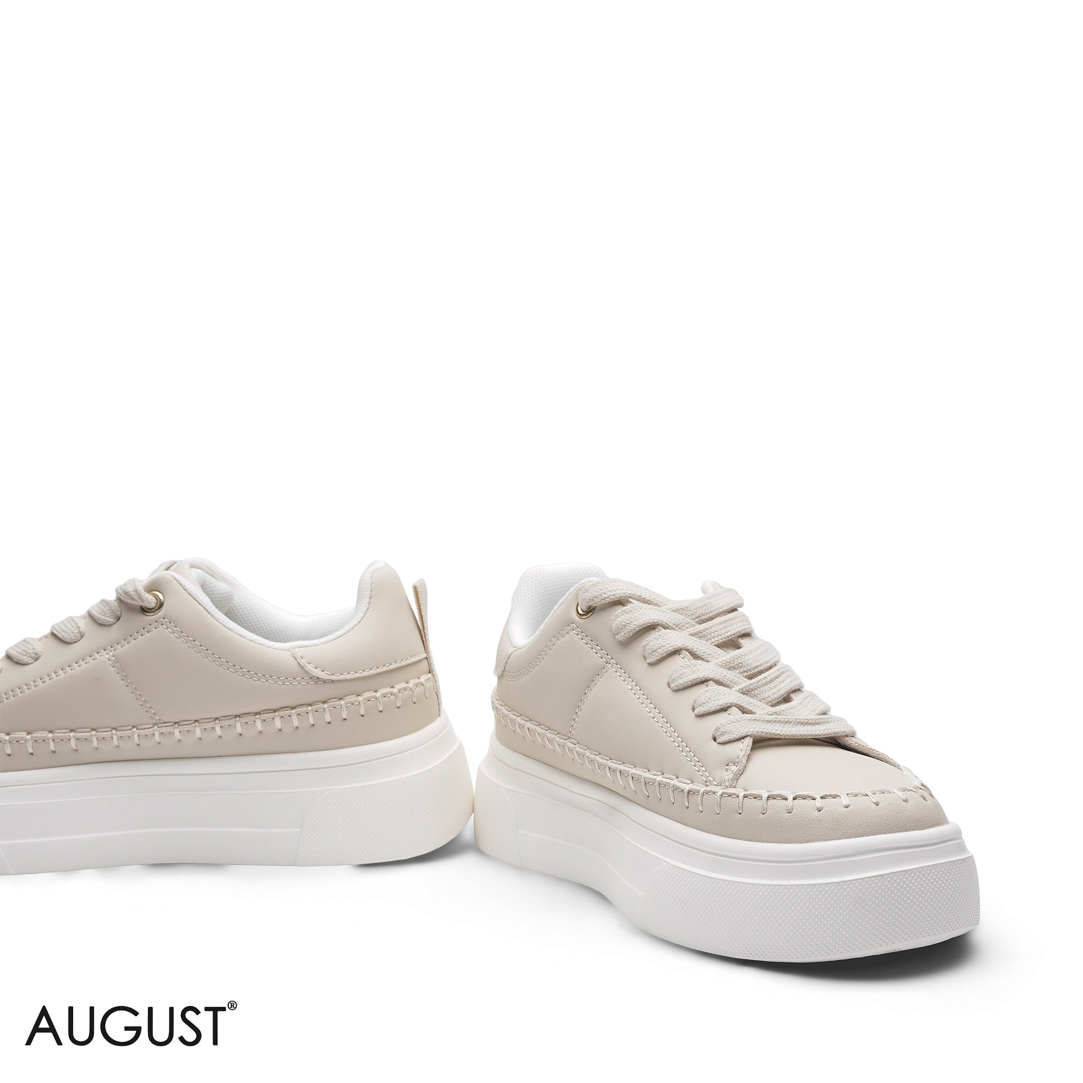 ELEGANT SAND BEIGE STITCHED PLATFORM SNEAKER