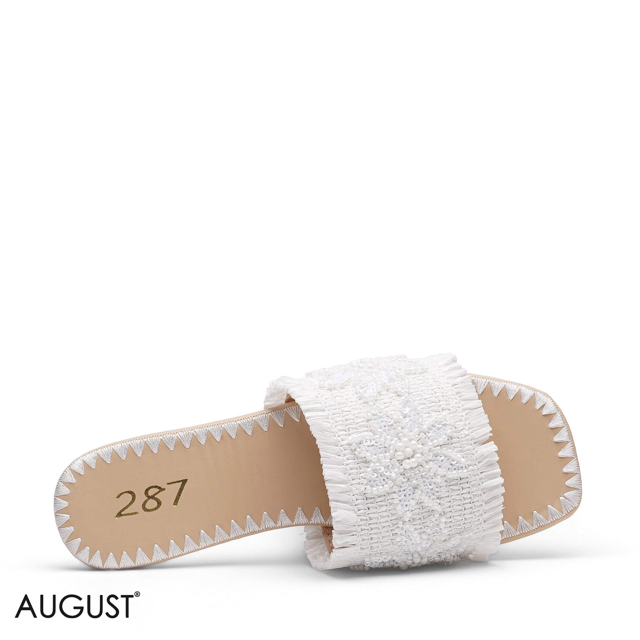 WHITE SLIPPER WITH BEADED EMBROIDERY