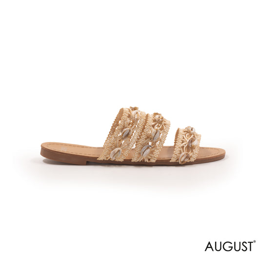 WOVEN RIBBONS FLAT SLIPPERS WITH SEASHELLS DETAILS