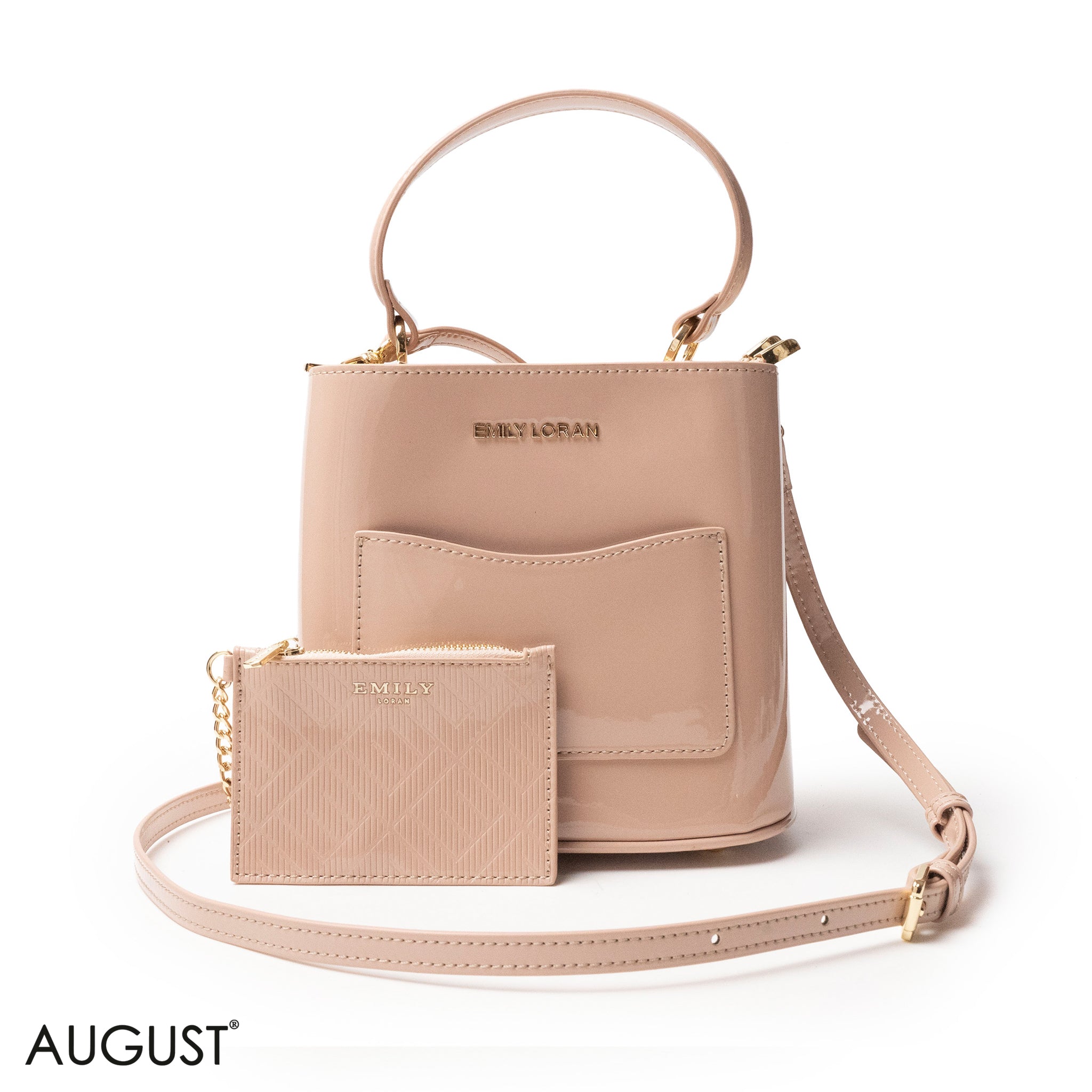 GLOSSY LEATHER HANDBAG WITH METAL CHAIN,MINI WALLET -SMALL