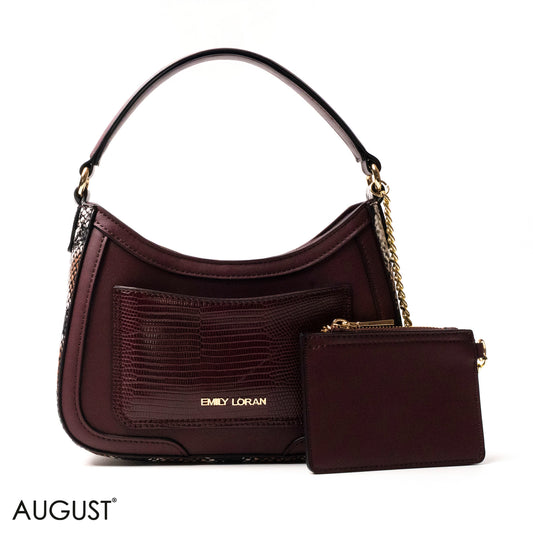 MAROON LEATHER HANDBAG WITH METAL CHAIN -SMALL