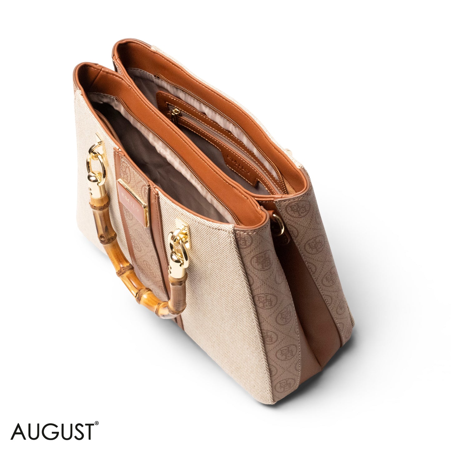 EMILY LORAN LEATHER,CANVAS HANDBAG WITH BAMBOO-HANDLED -MED