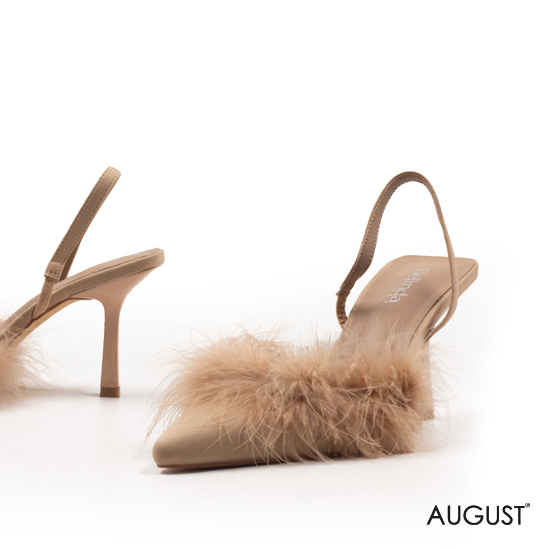 LOW- HEEL SLINGBACK SHOES WITH FEATHERS