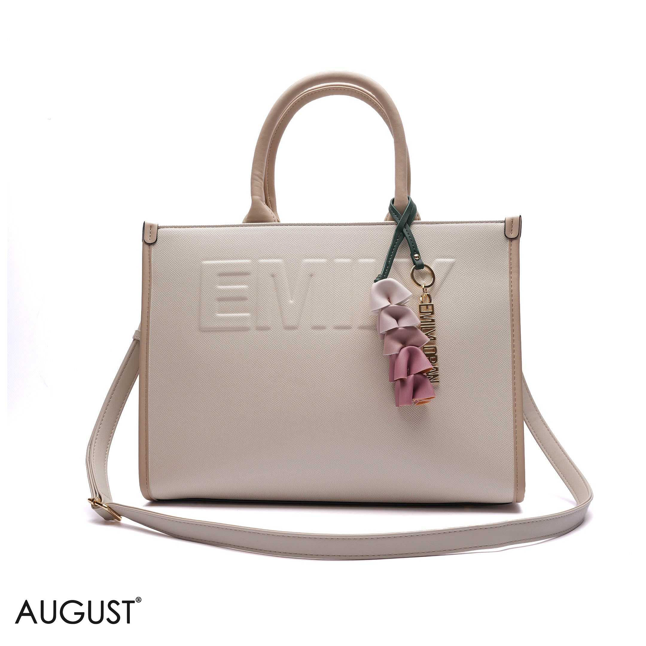 EMBOSSED LOGO TOTE BAG WITH TASSEL CHARM - LARGE