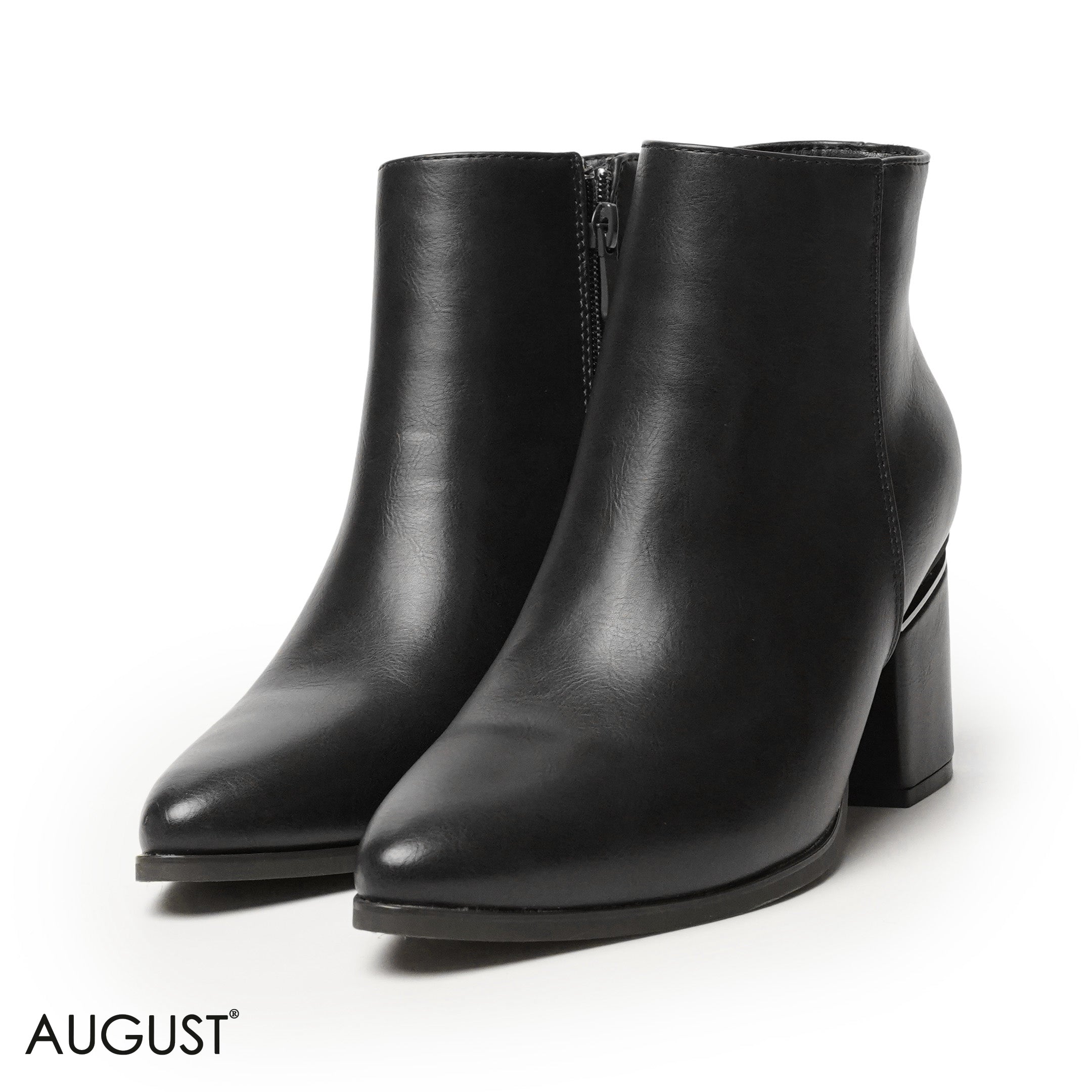 BLACK LEATHER HEELED BOOTS WITH GOLD METALLIC TOUCH