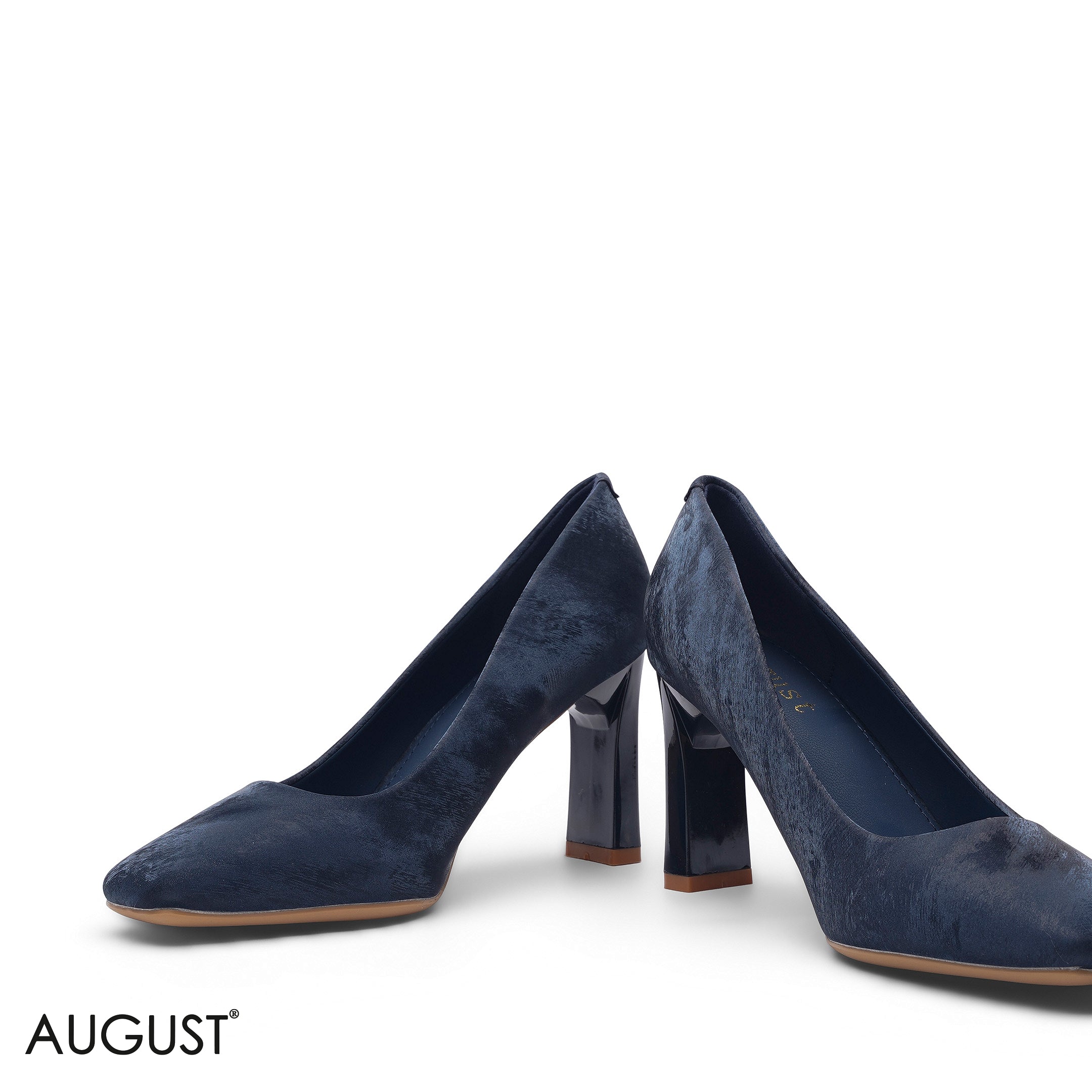 NAVY BLUE LUXURIOUS VELVET PUMP WITH STYLISH BLOCK HEEL