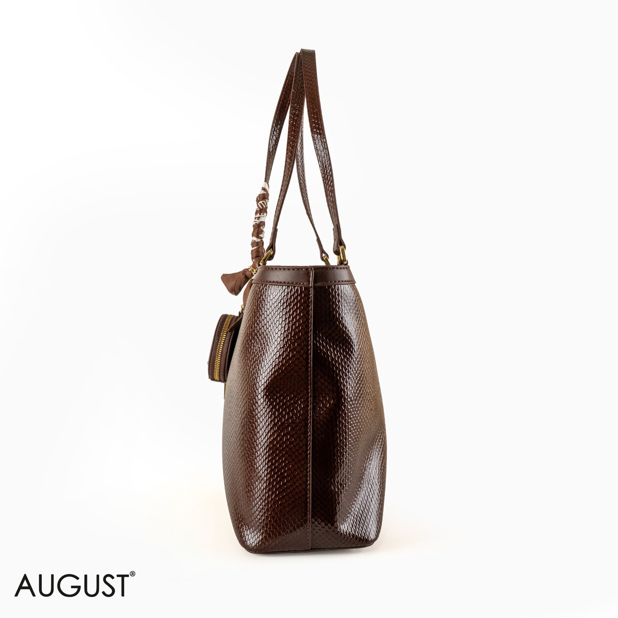 GLOSSY SNAKE LEATHER SHOULDER BAG WITH SCARF - LARGE