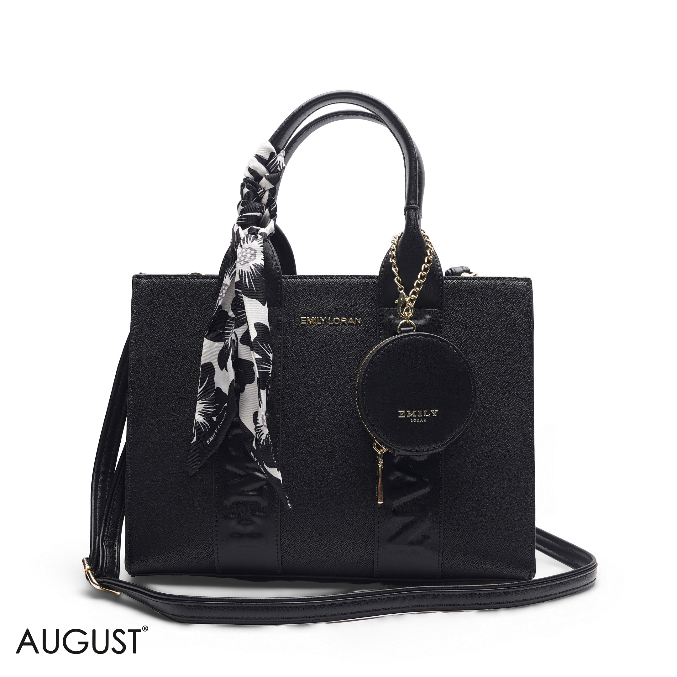 EMBOSSED LEATHER SCARF BLACK TOTE BAG - MED