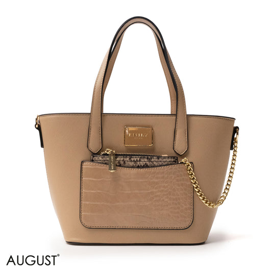 LEATHER HANDBAG WITH SNAKE,CROC ACCENTS - MED