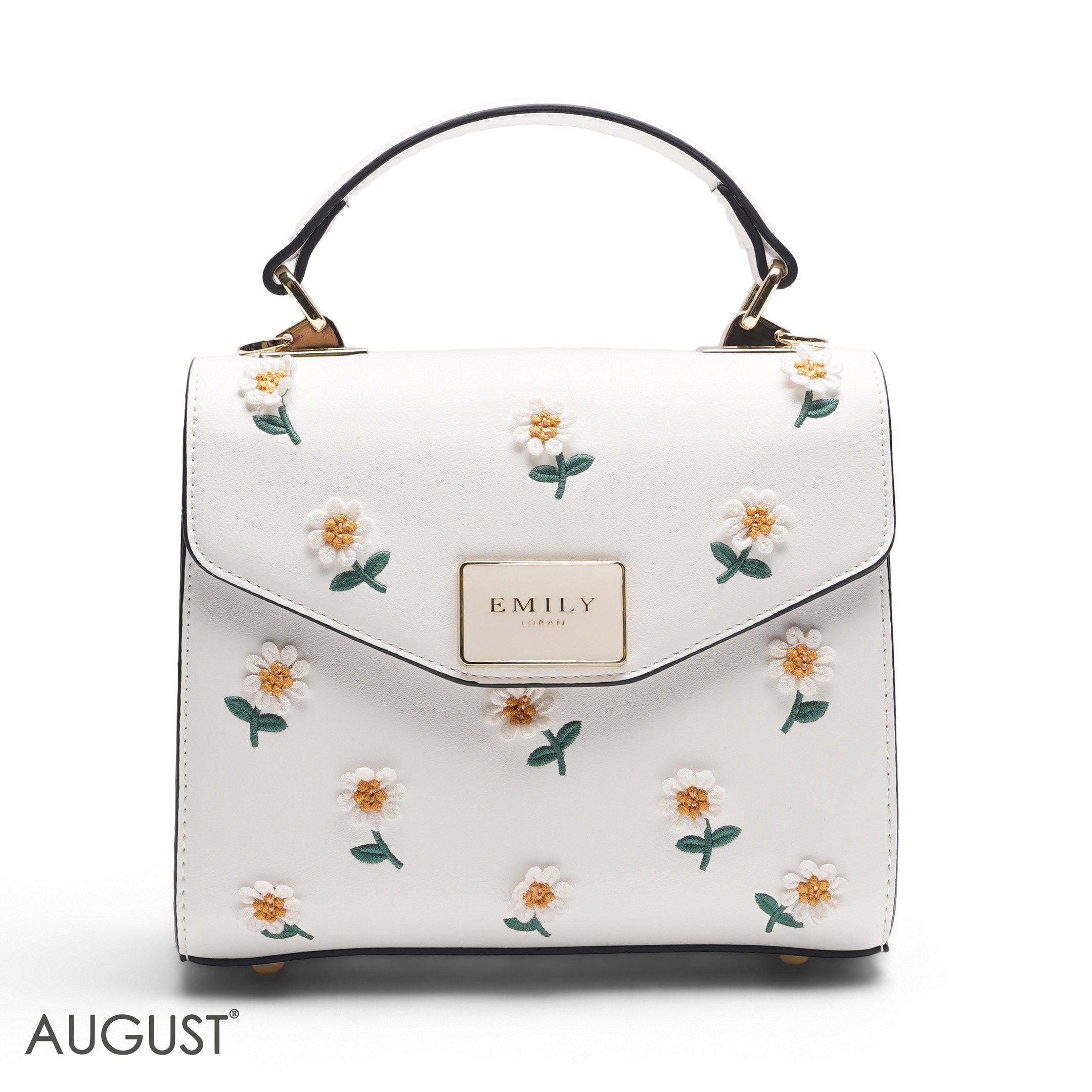 WHITE DAISY EMBROIDERED SATCHEL BAG - SMALL