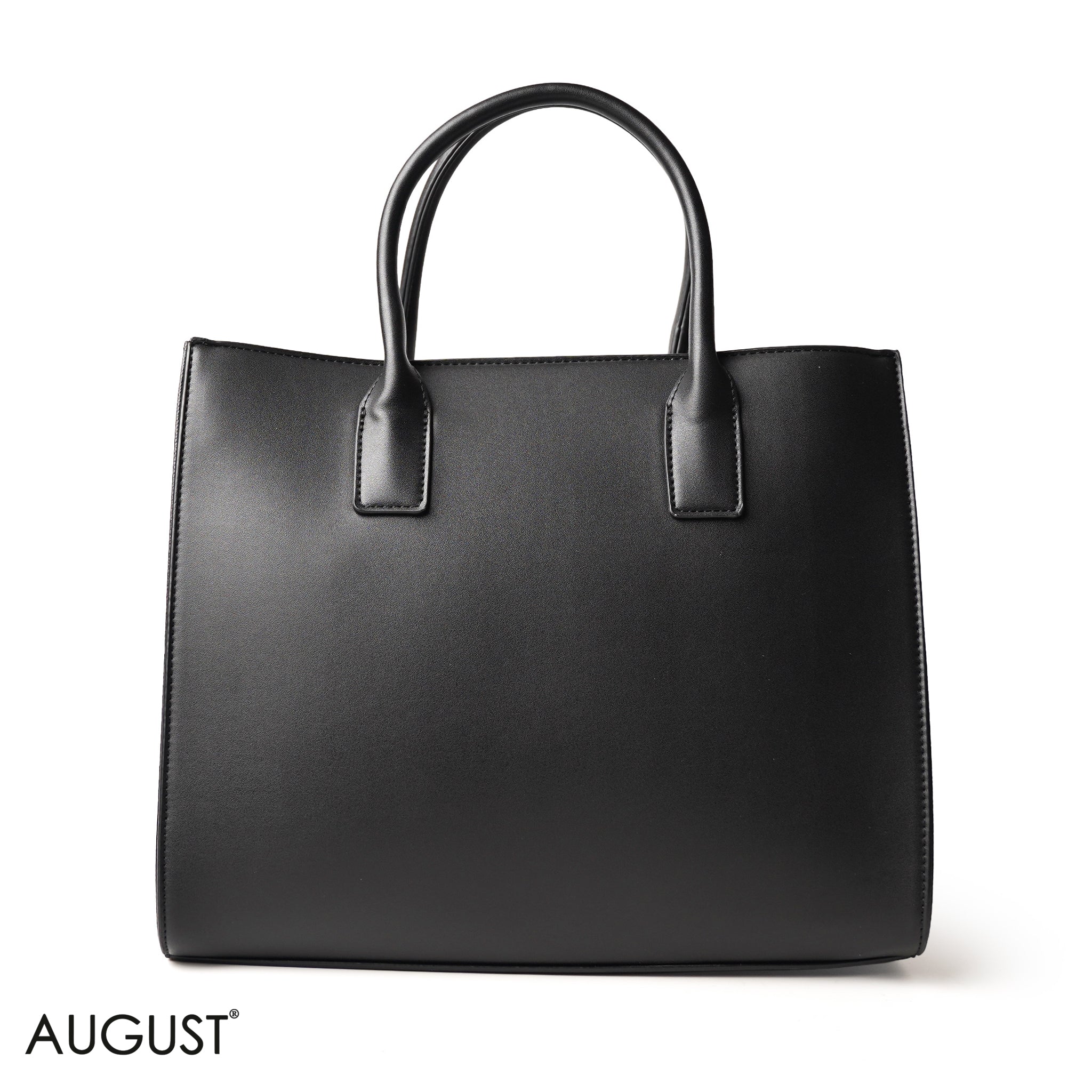BLACK SQUARED HAND BAG WITH SIMPLE BUFF DETAIL - LARGE