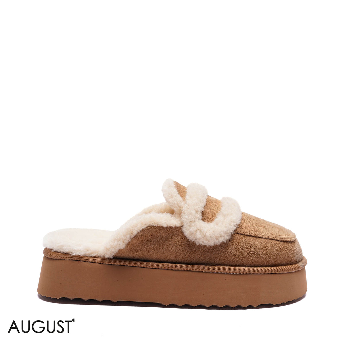 PLATFORM FAUX-FUR SUEDE SLIPPER