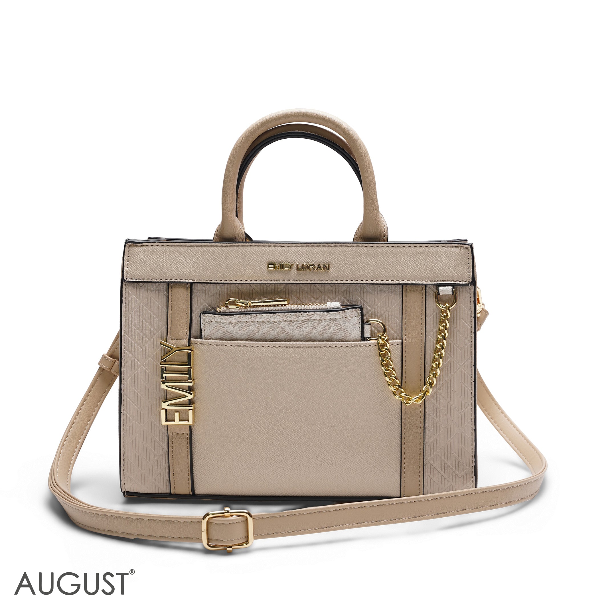 EMILY SOLID BEIGE EMBOSSED TOTE BAG - MED