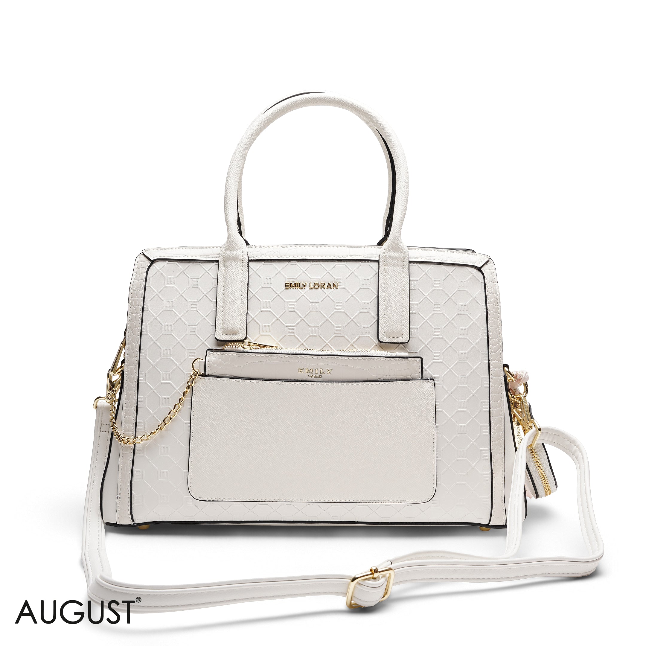 EMBOSSED TOP-HANDLE MULTI-POUCH TOTE BAG SET