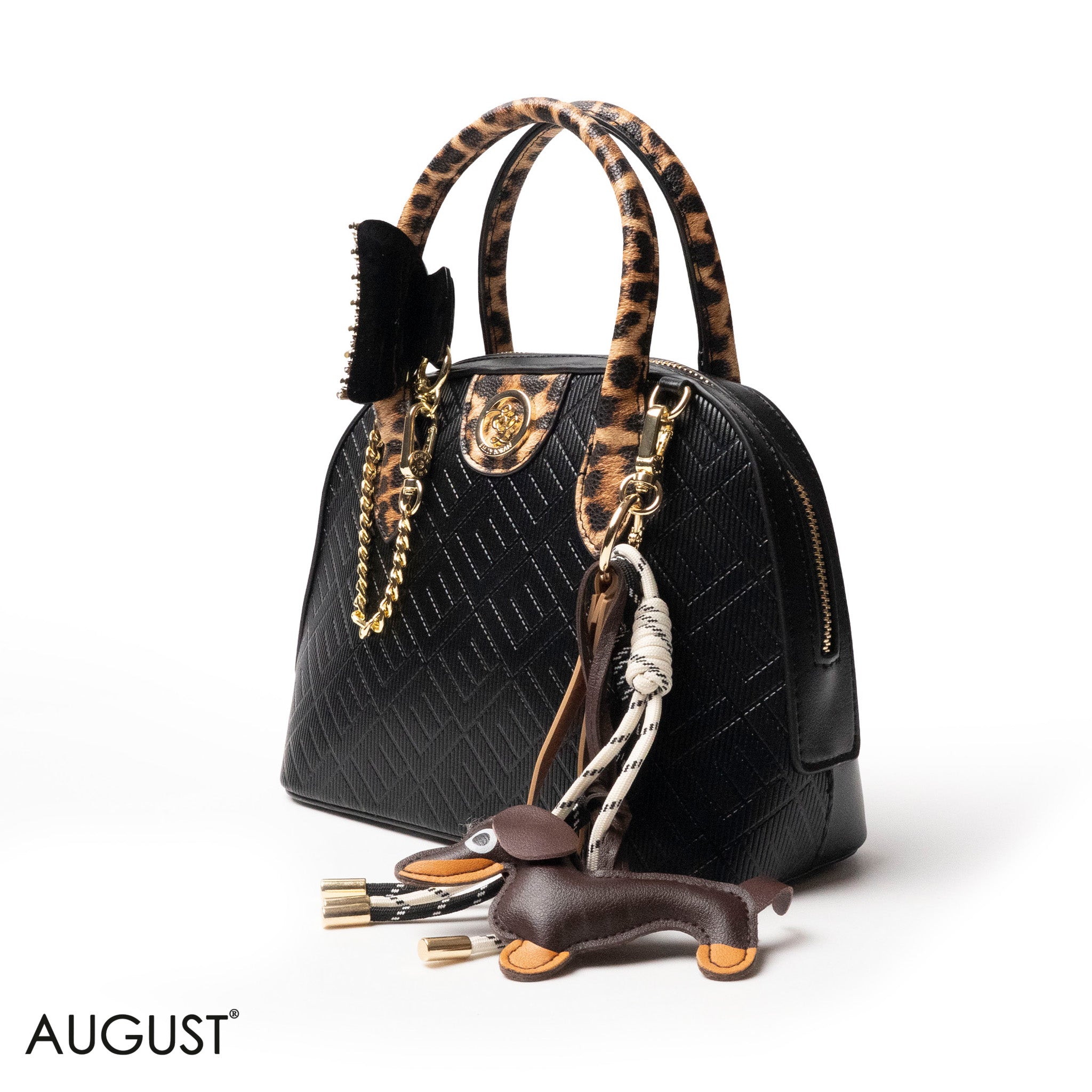 EMILY LORAN EMBOSSED LEATHER HANDBAG WITH ACCESSORIES - MED