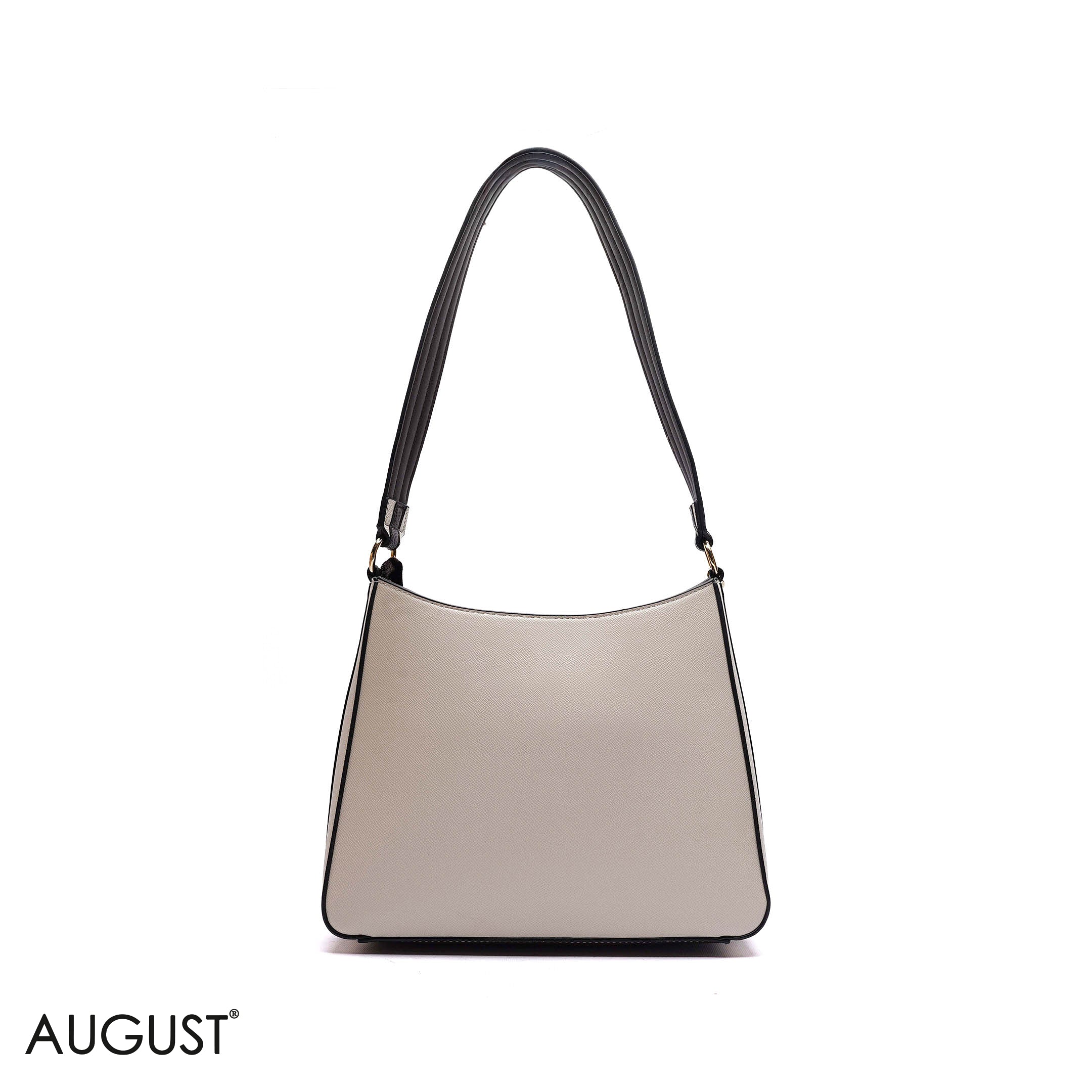 BEIGE SHOULDER BAG WITH LOGO CHAIN