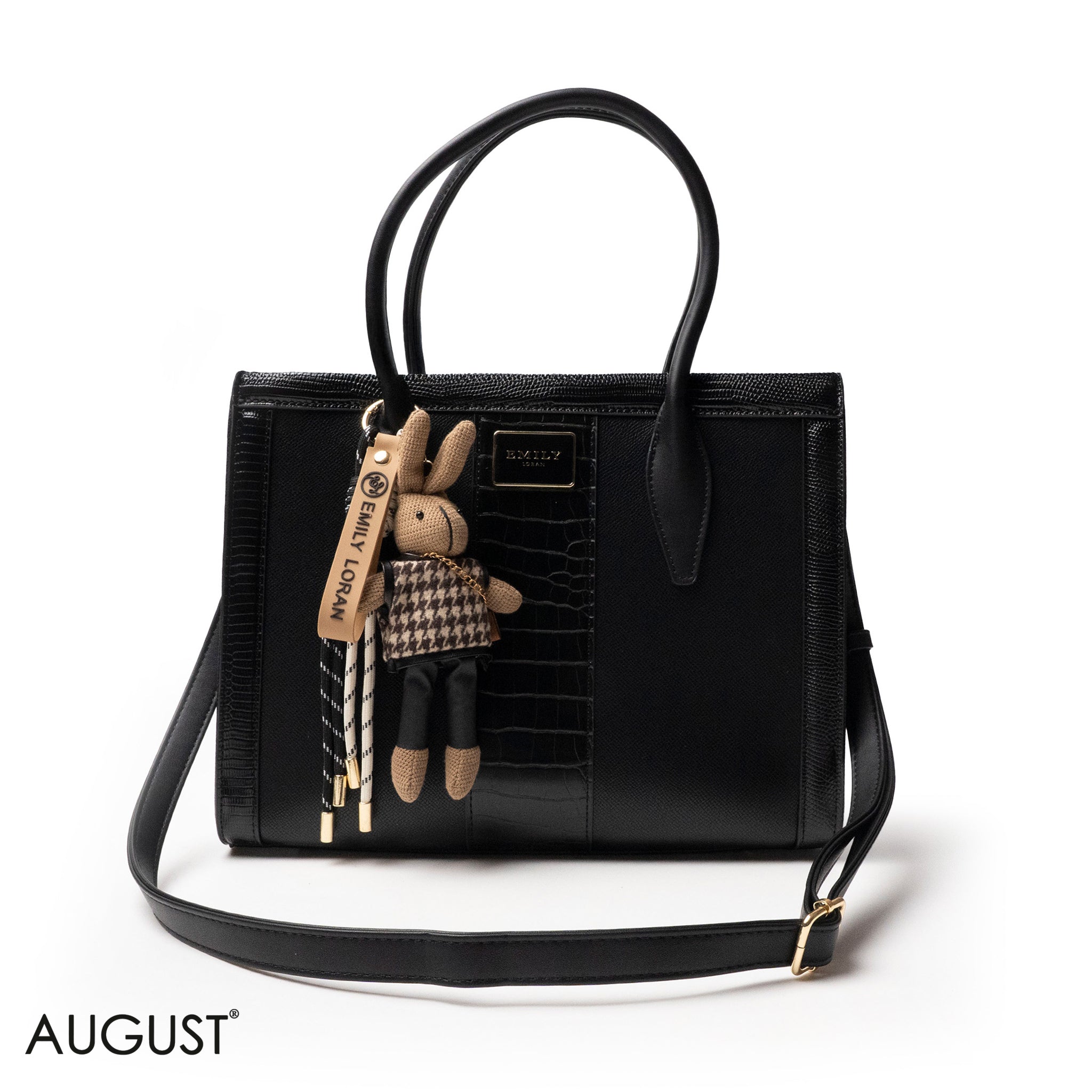 BLACK SMOOTH LEATHER HANDBAG WITH ACCESSORIES - LARGE