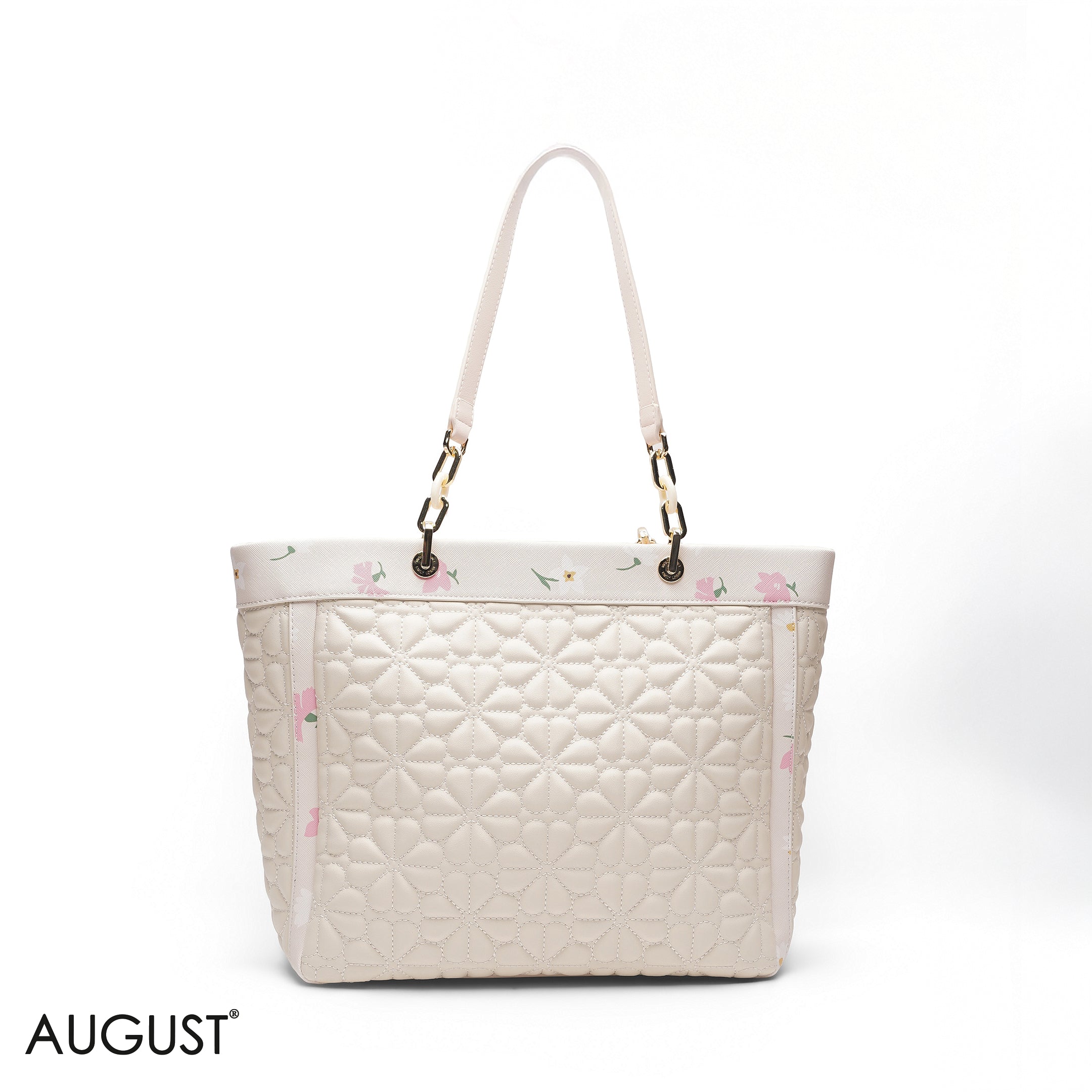 BEIGE TOTE BAG WITH FLORAL SCARF - LARGE