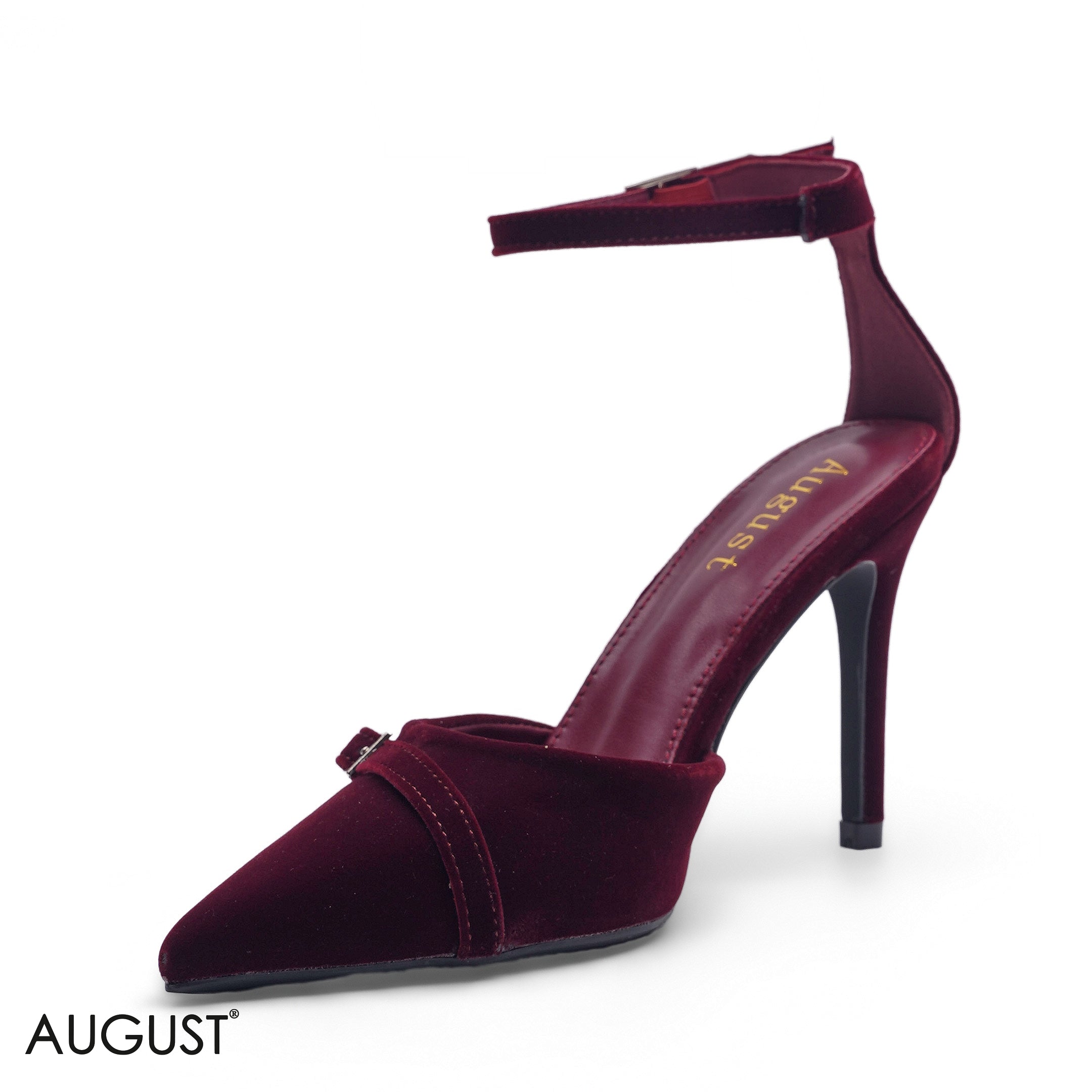 MAROON DOUBLE STRAP VELVET HEELS