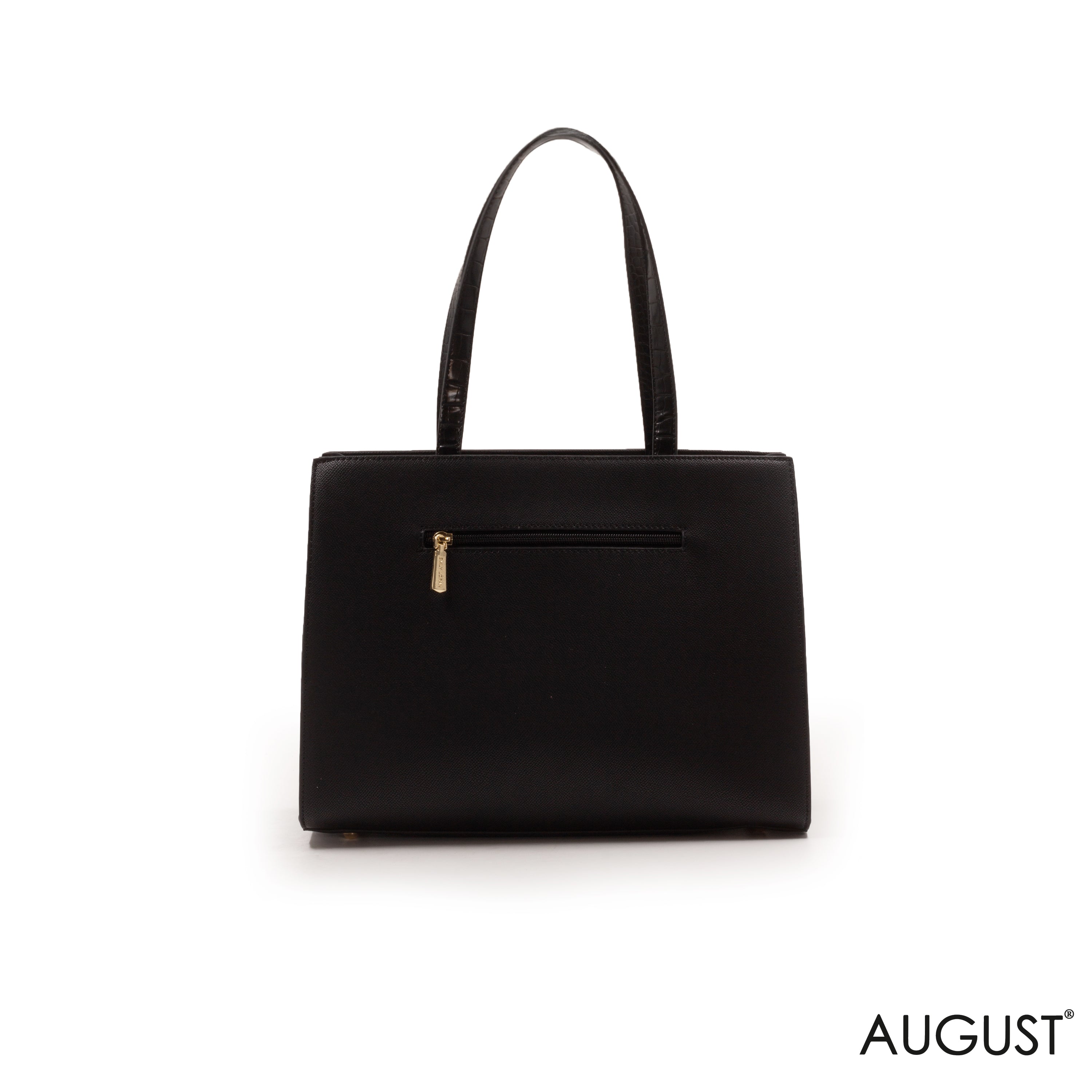 BLACK LEATHER HANDBAG WITH GOLD CHAIN AND SCARF -LARGE