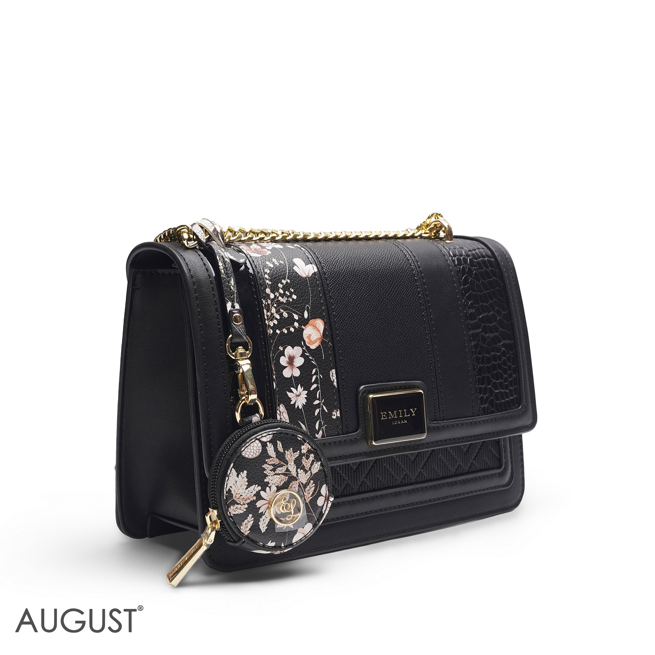EMILY MULTI-TEXTURE SOLID BLACK CROSSBODY BAG - MED