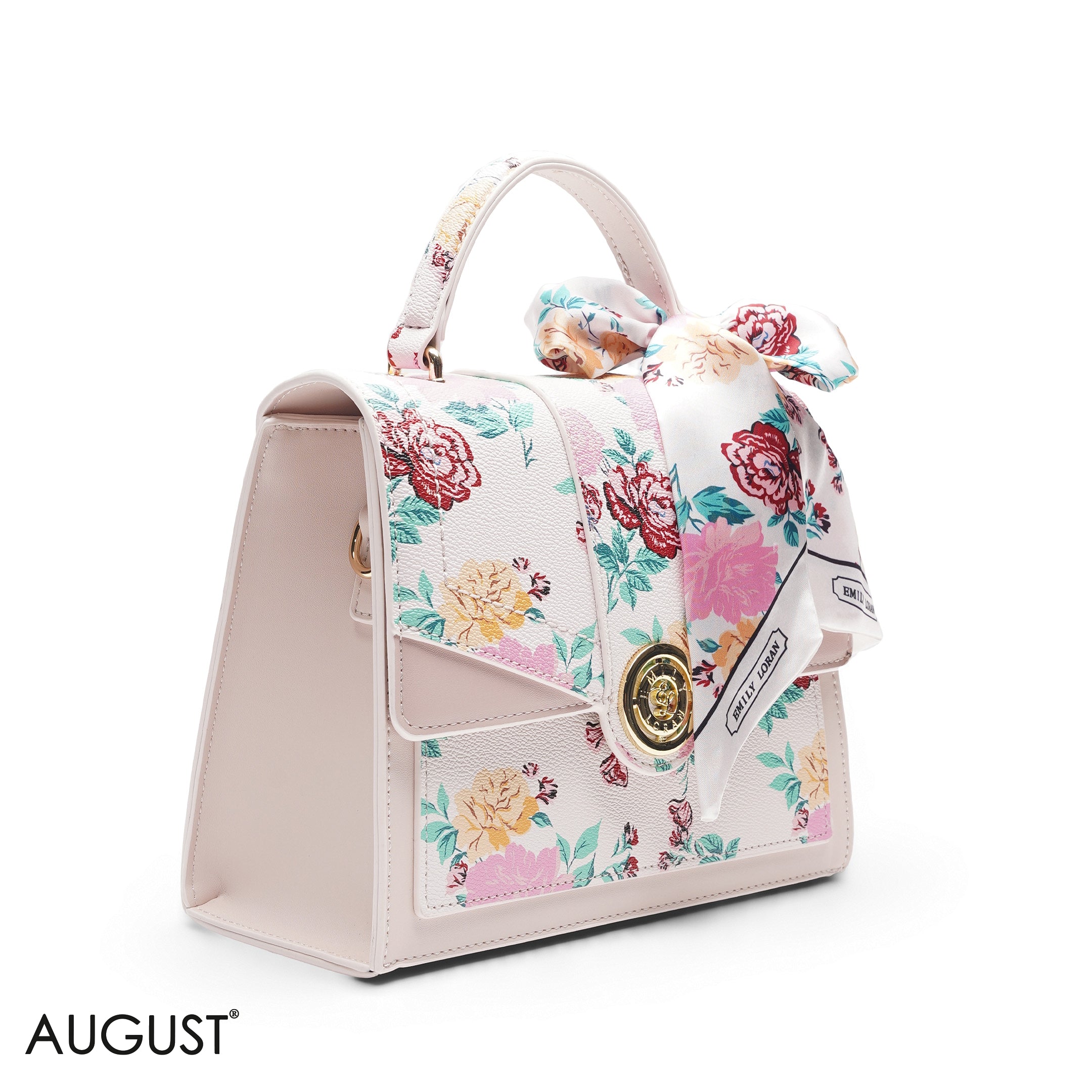 FLORAL PRINT SCARF PINK TOP HANDLE BAG