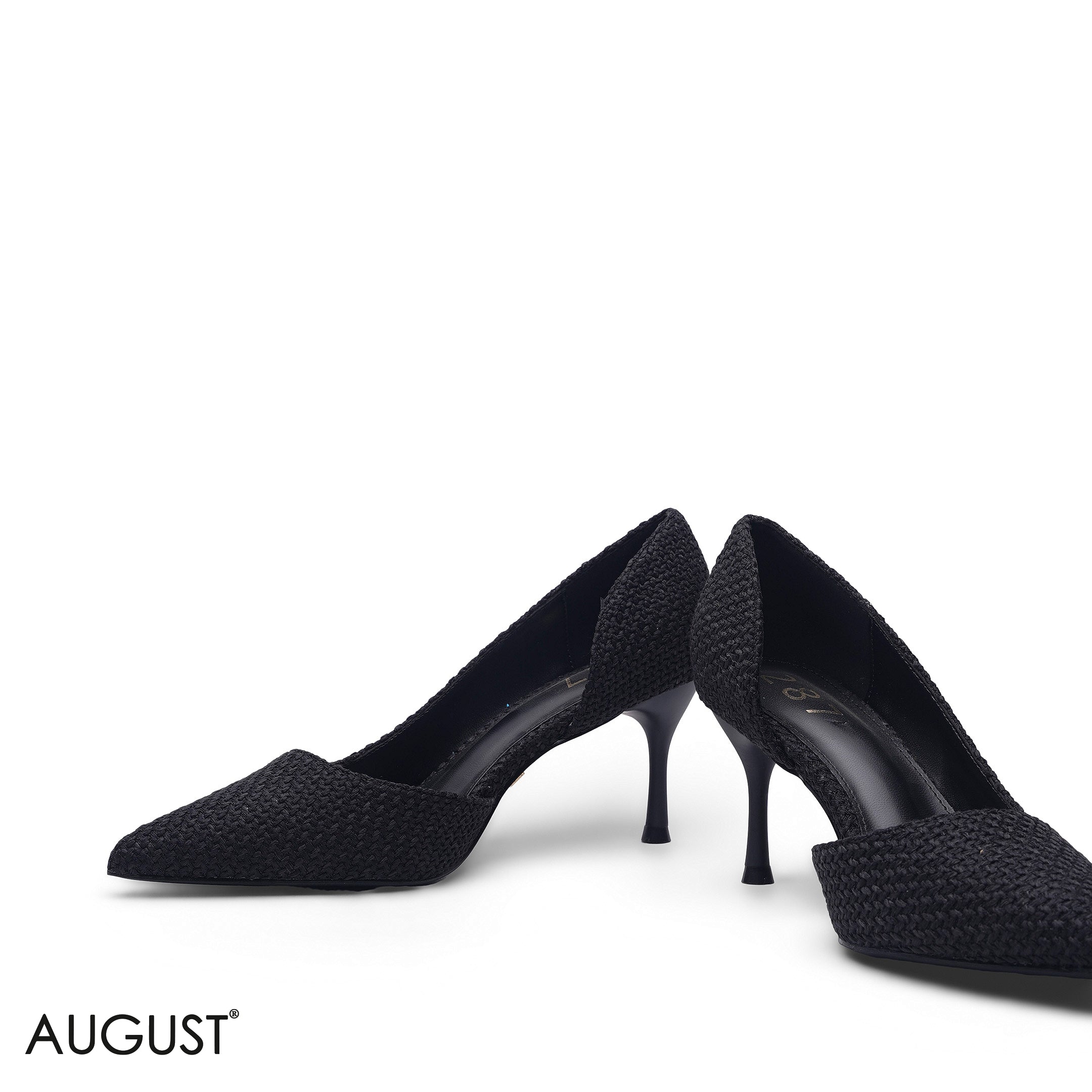 BLACK WOVEN TEXTURE POINTED-TOE D'ORSAY PUMPS