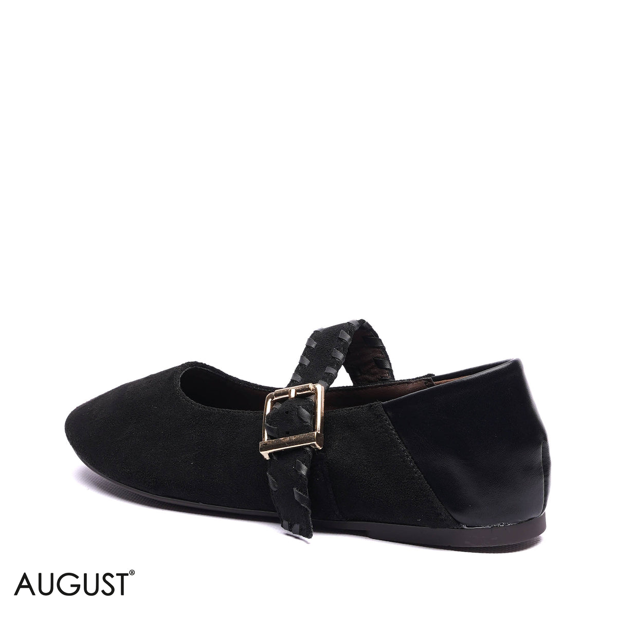 WOVEN STRAP SUEDE MARY JANE BALLET FLATS