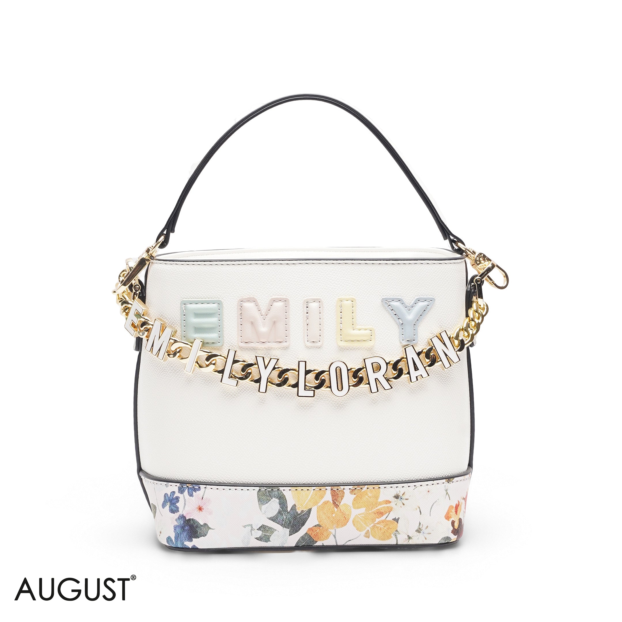 WHITE FLORAL TOTE WITH GOLD CHAIN & STRAP