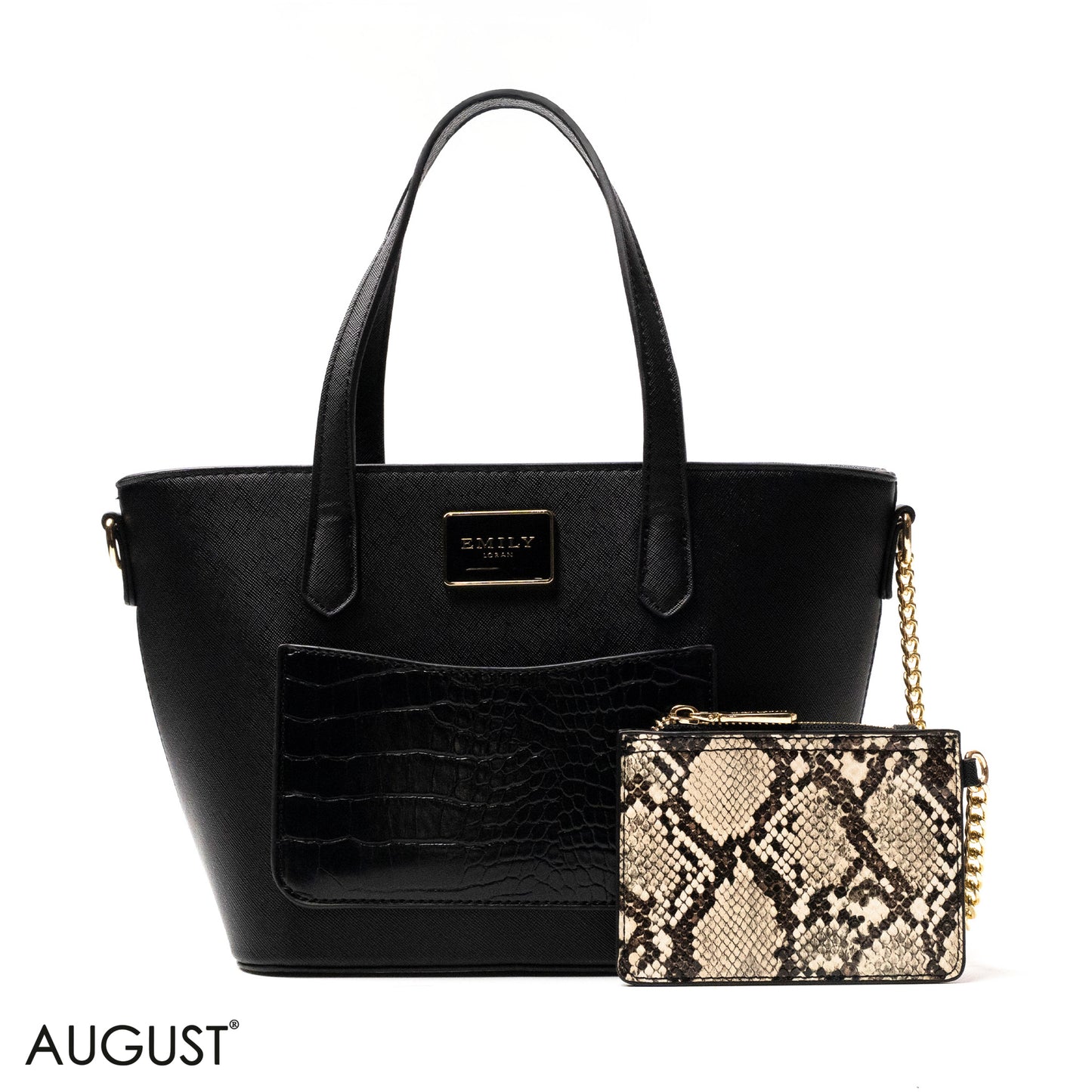 LEATHER HANDBAG WITH SNAKE,CROC ACCENTS - MED