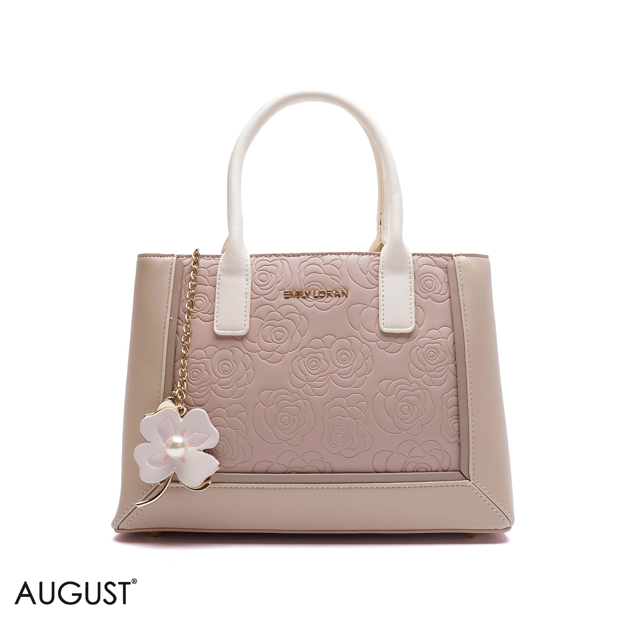 EMBOSSED FLORAL HANDBAG WITH FLOWER CHARM