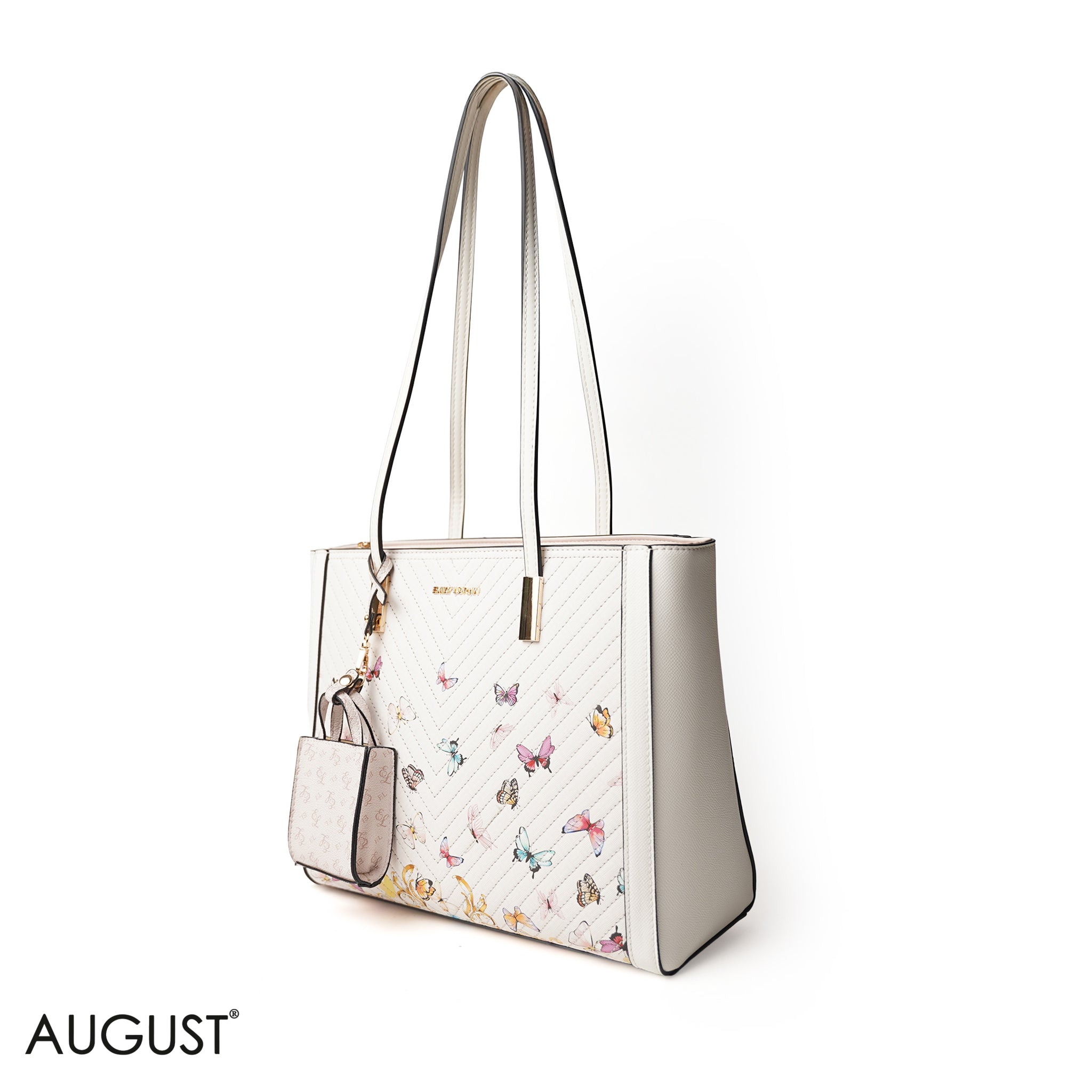 WHITE BUTTERFLY SHOULDER BAG WITH SIMPLE BUFF DETAIL - LARGE