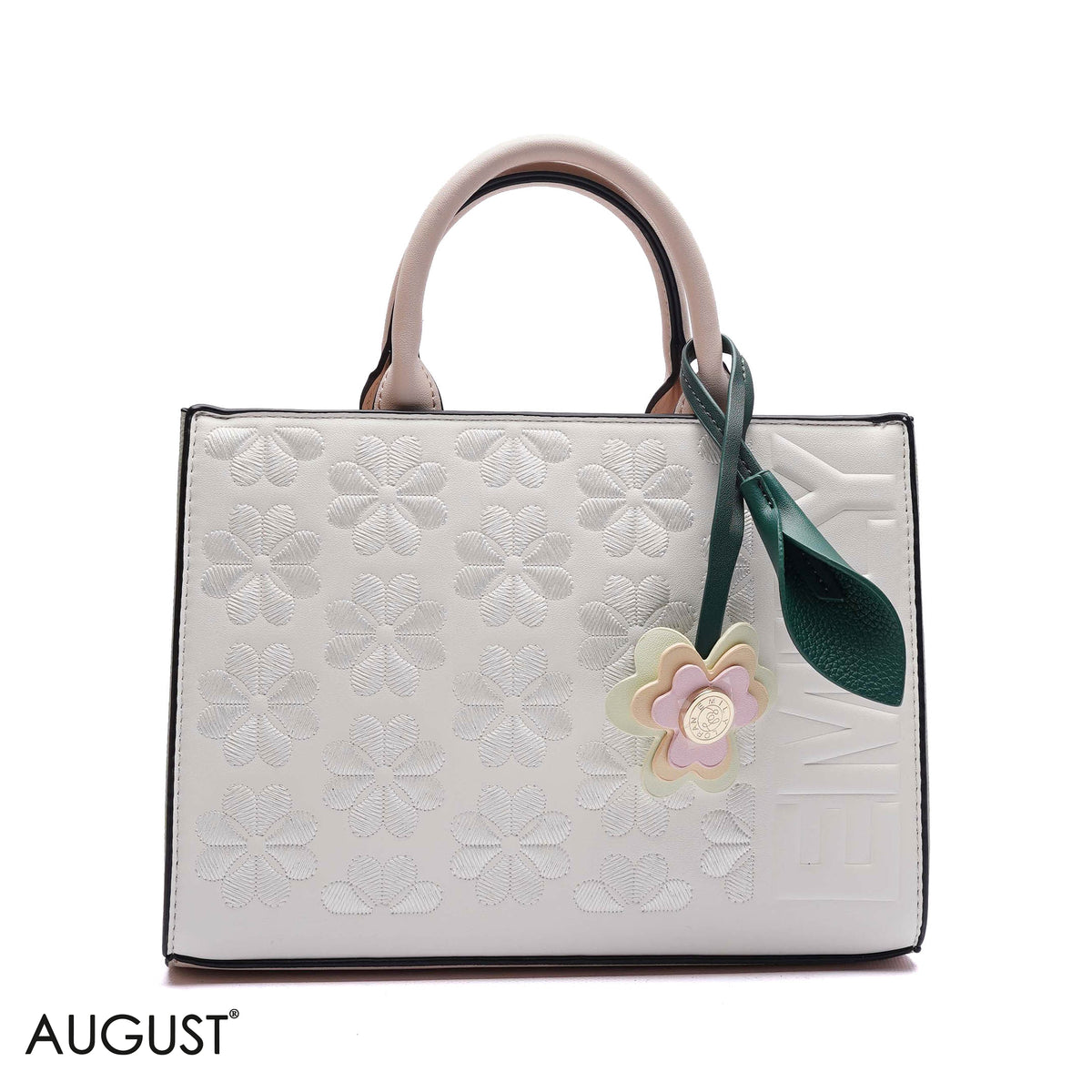 EMBOSSED LOGO TOTE BAG WITH TASSEL CHARM