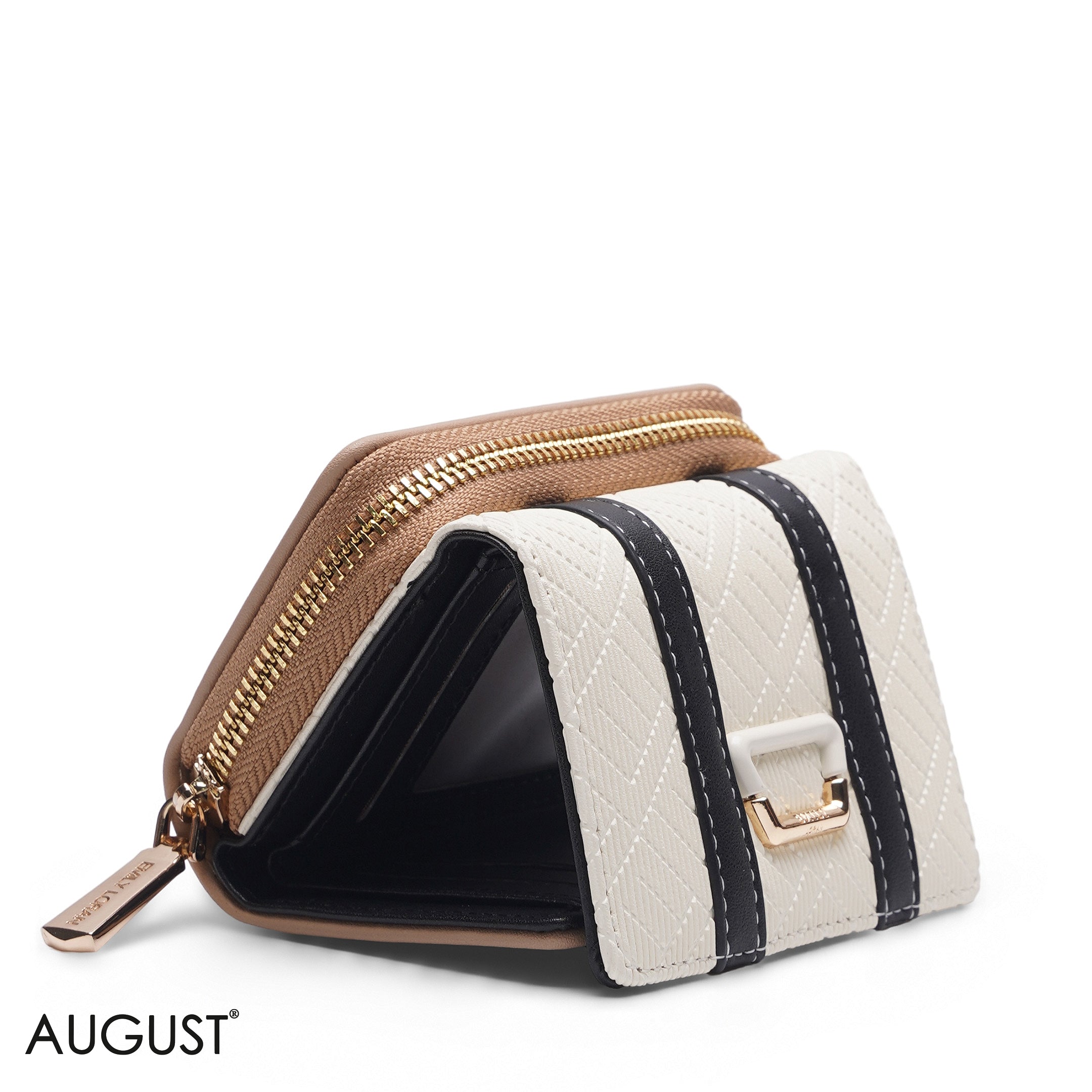 BEIGE & BLACK ZIP-AROUND WALLET