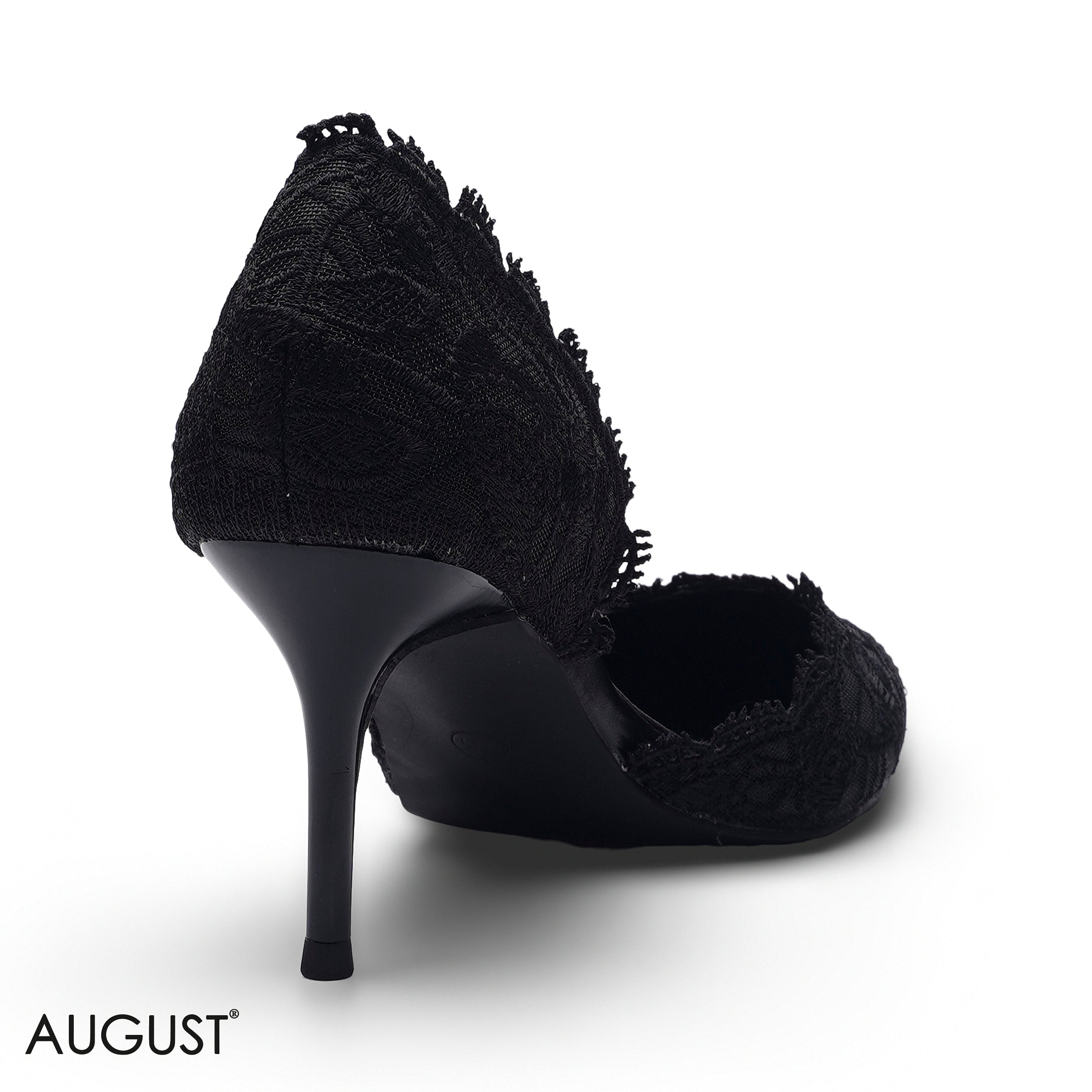 BLACK LACE EMBROIDERED D'ORSAY HEELS