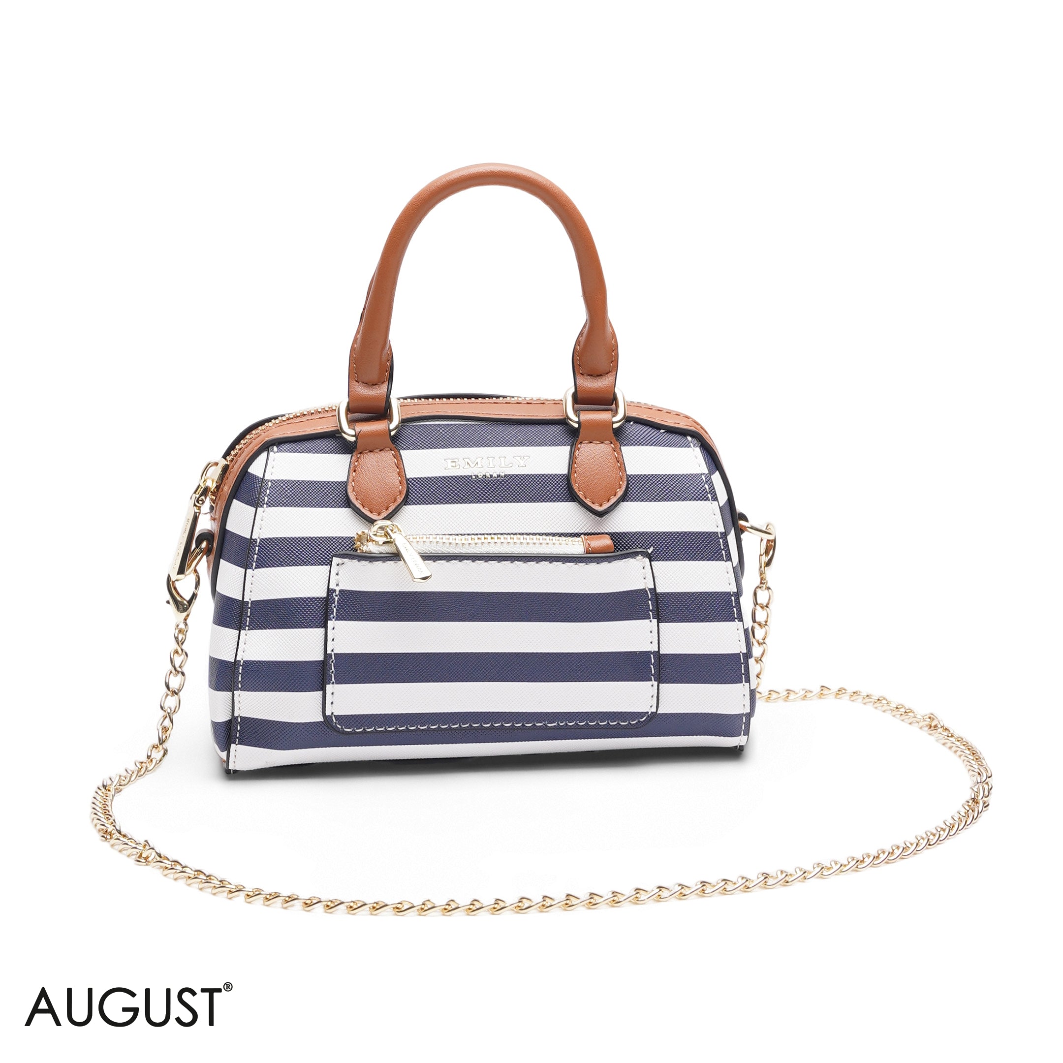 MINI NAVY STRIPED BAG WITH FRONT POUCH & GOLD METAL STRAP