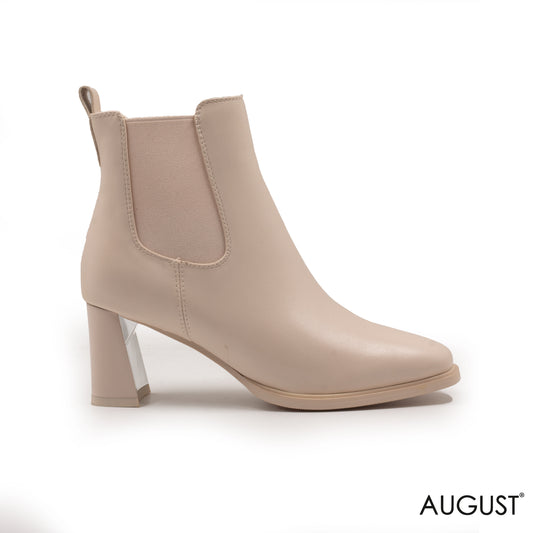 LEATHER BEIGE ANKLE BOOTS WITH ROUND TOE