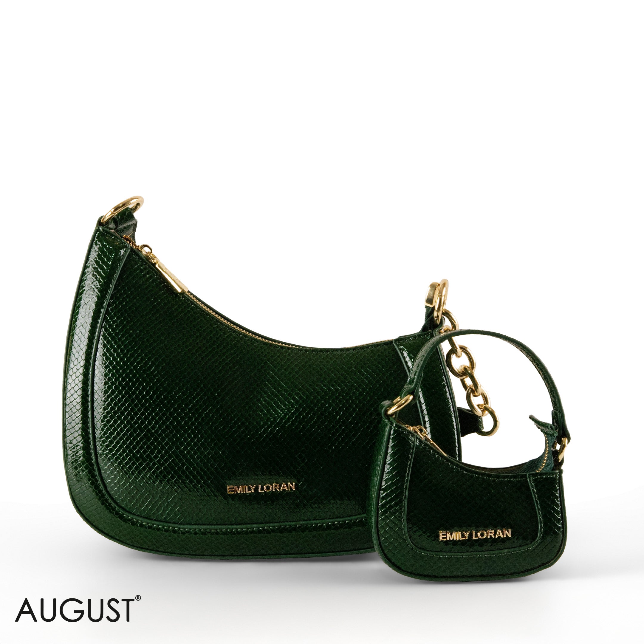 MODERN GLOSSY SNAKE LEATHER SHOULDER BAG WITH MINI WALLET - SMALL