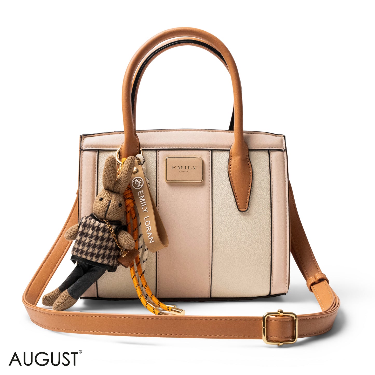 LIGHT COLORS SMOOTH LEATHER HANDBAG WITH ACCESSORIES -MED