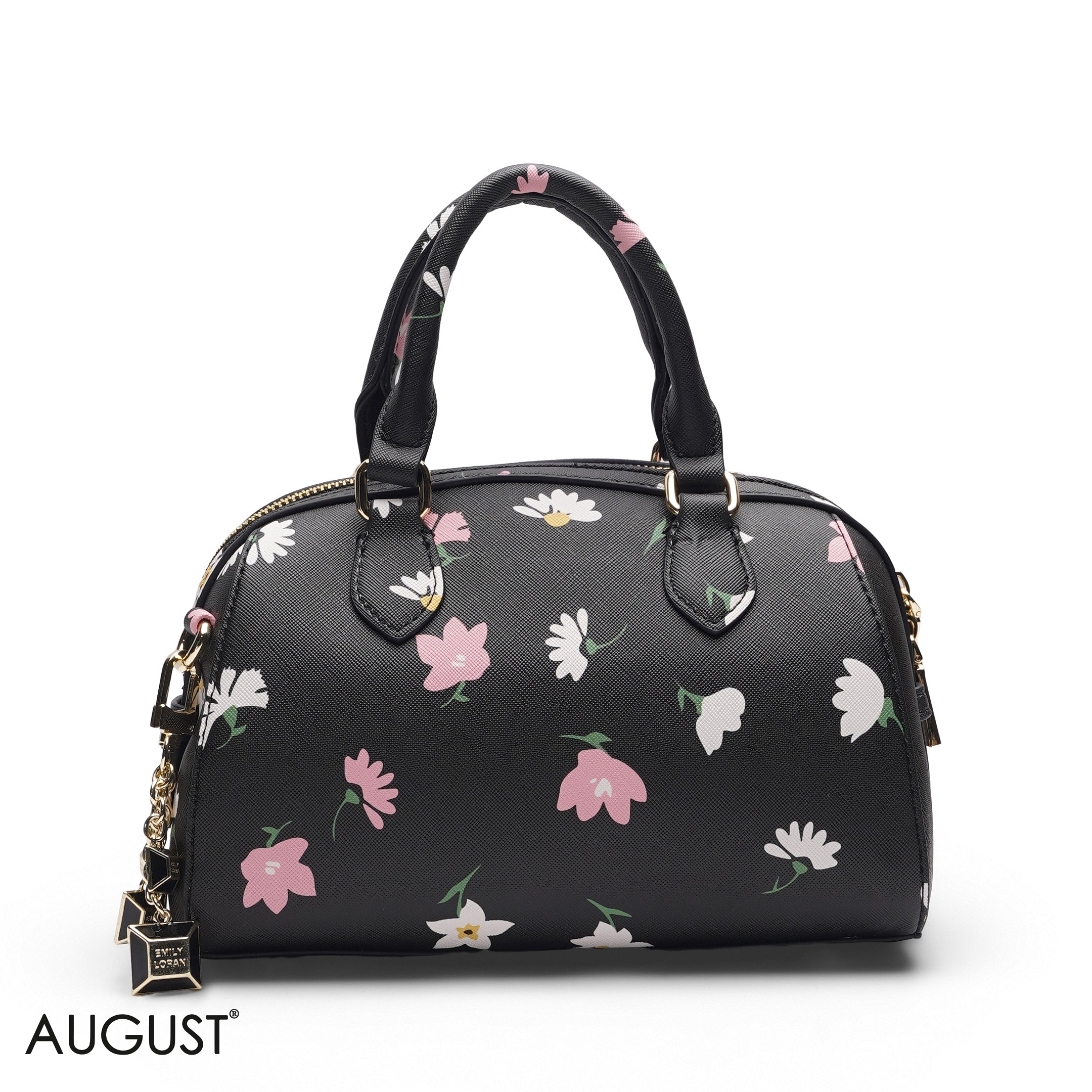 BLACK FLORAL BAG WITH FRONT POUCH - SMALL