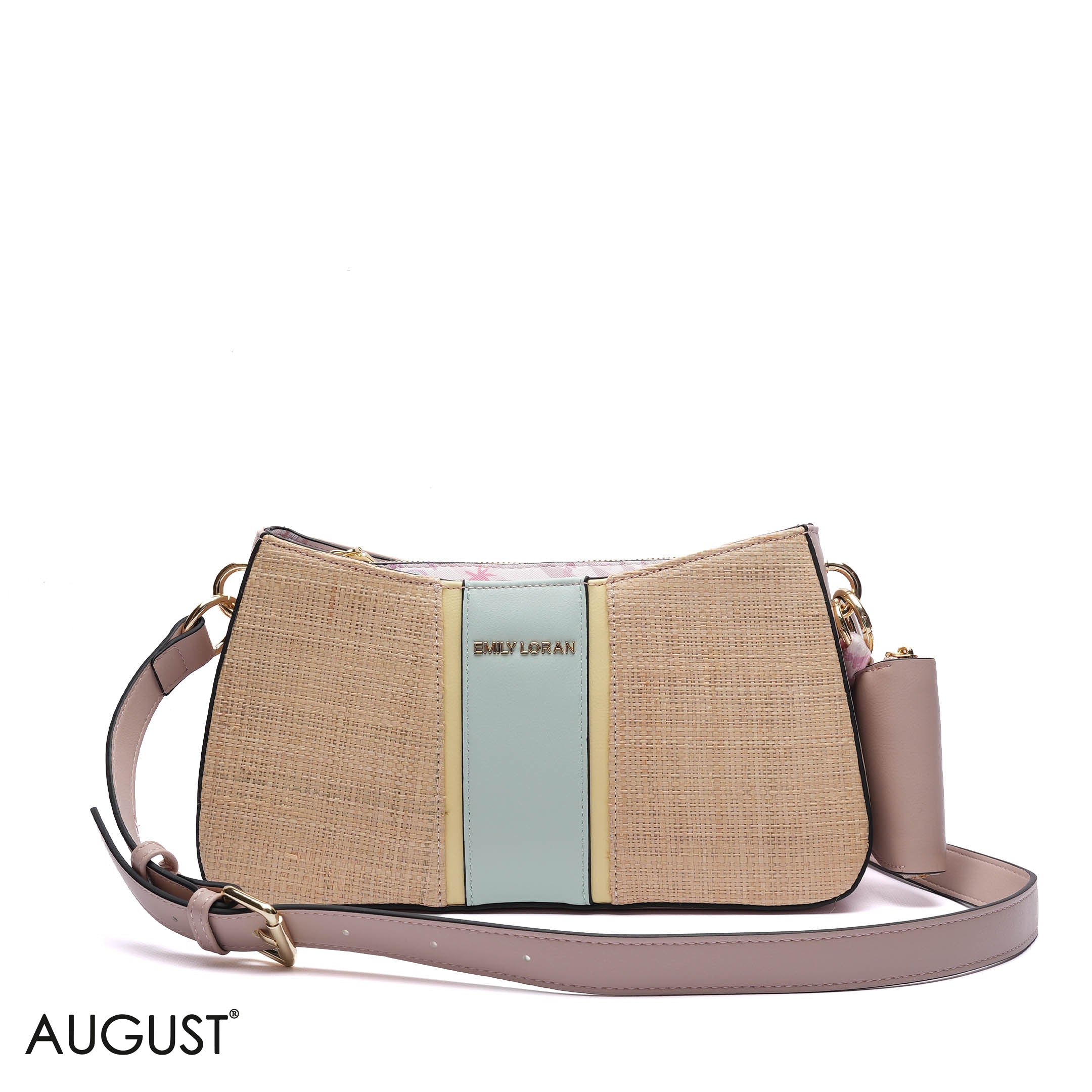 STRAW PANELLED SHOULDER BAG