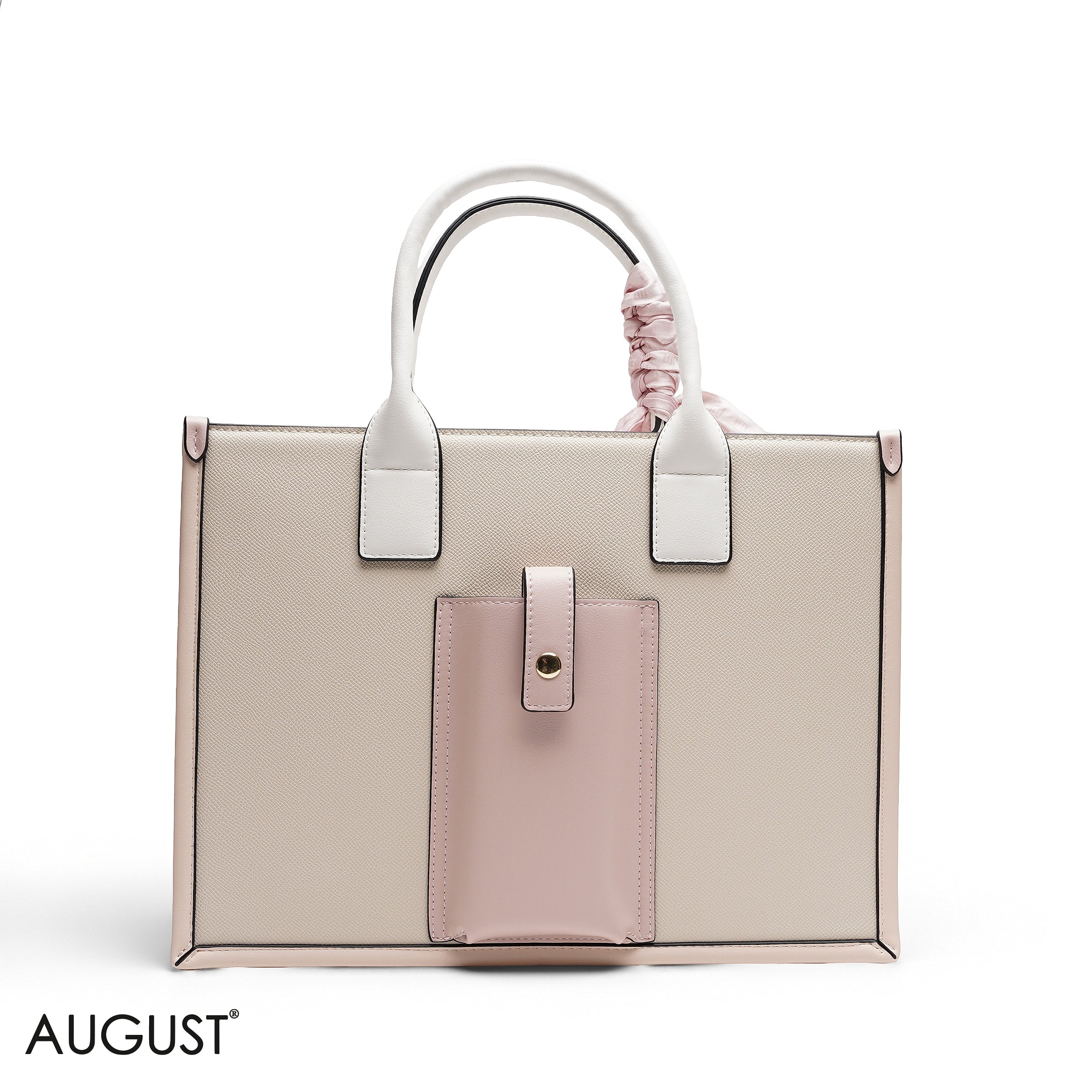 STRIPPED TOTE BAG WITH SCARF AND POCKET