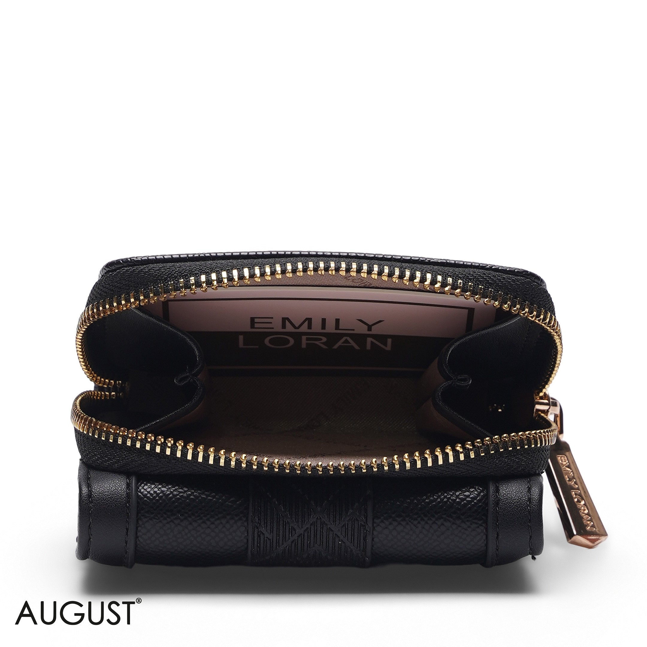 BLACK SOLID ZIP-AROUND WALLET