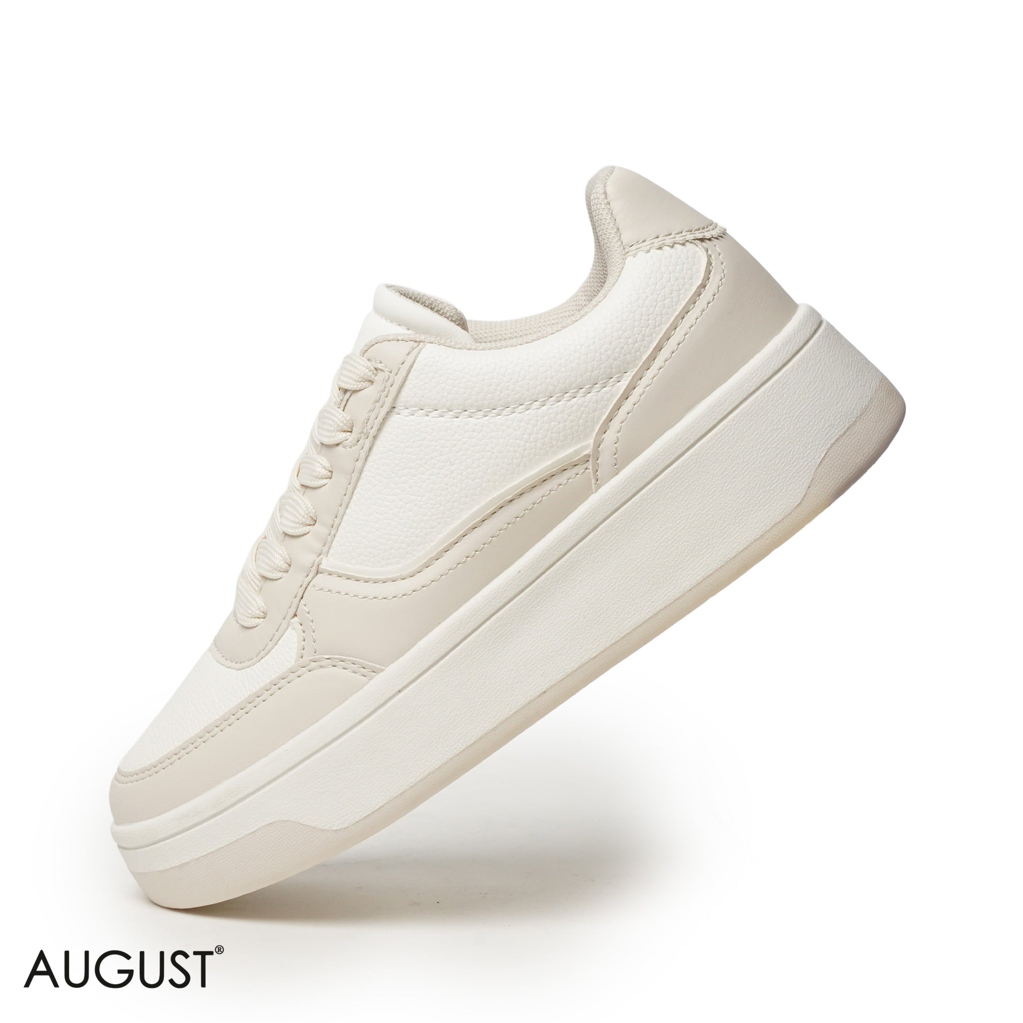 BEIGE LEATHER SNEAKERS WITH RUBBER SOLE