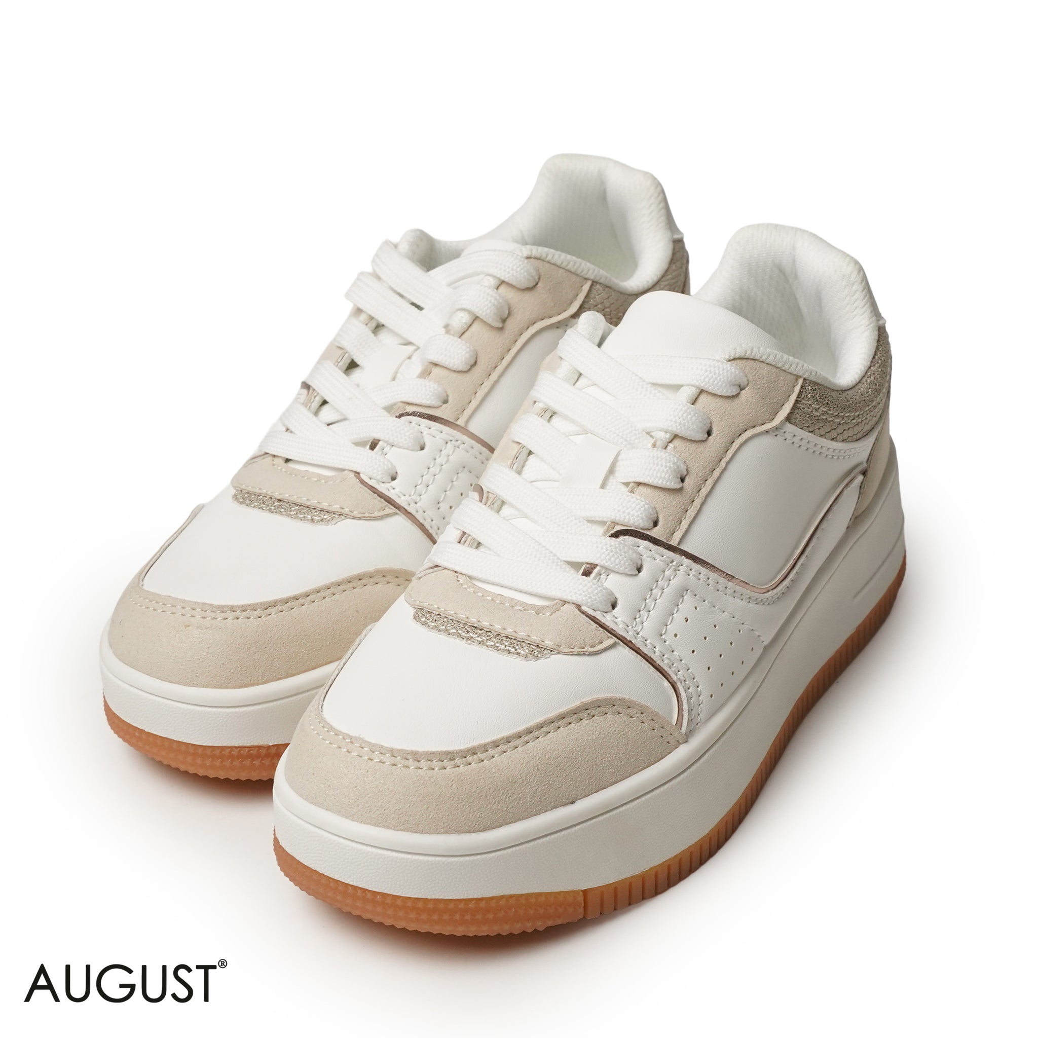 BEIGE LEATHER SNEAKERS WITH THICK SOLE