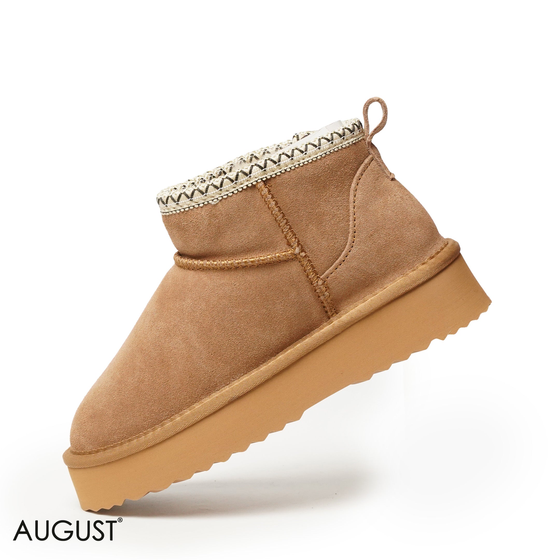 CHESTNUT SUEDE LEATHER ANKLE UGGS WITH DETAIL TOUCH