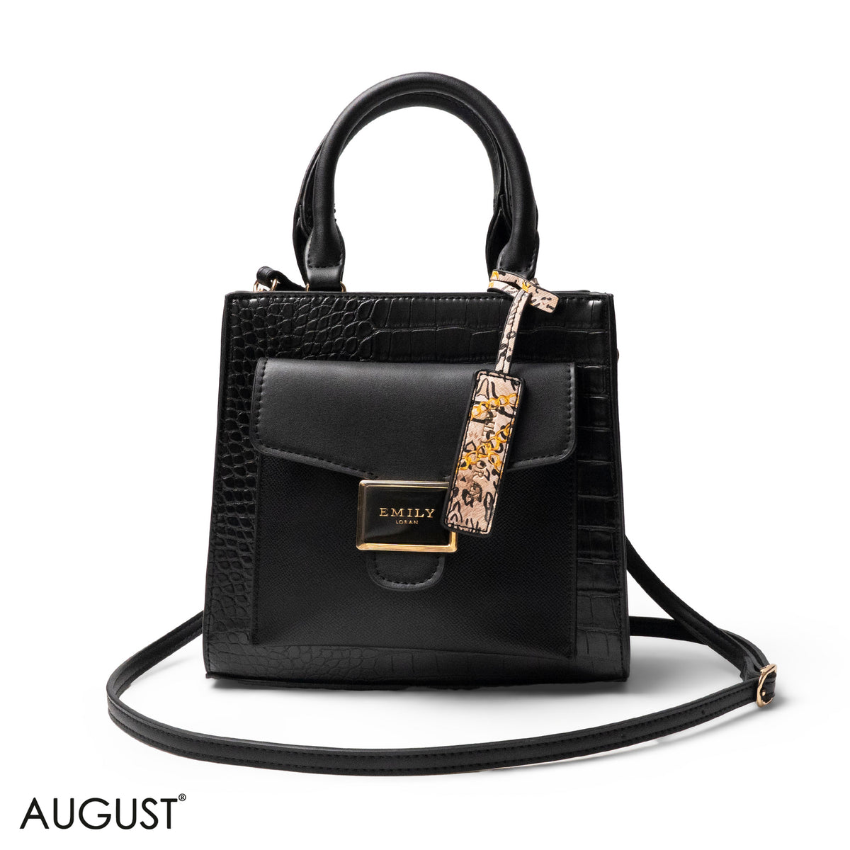 BLACK LEATHER HANDBAG WITH MINI FLAP -SMALL
